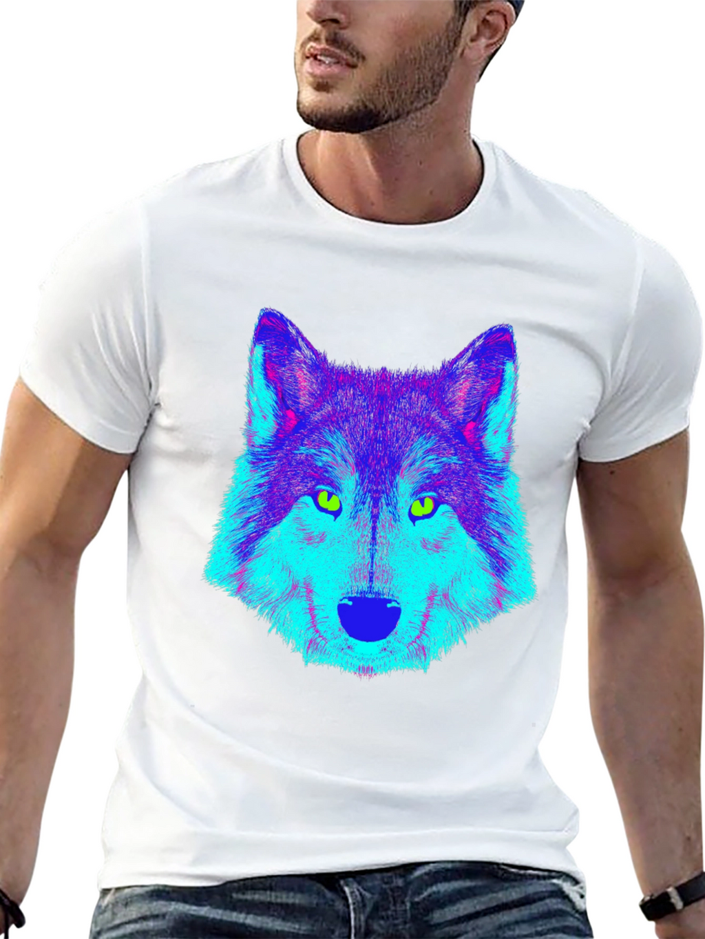 Neon Wolf Graphic Tee - Cool Black T-Shirt