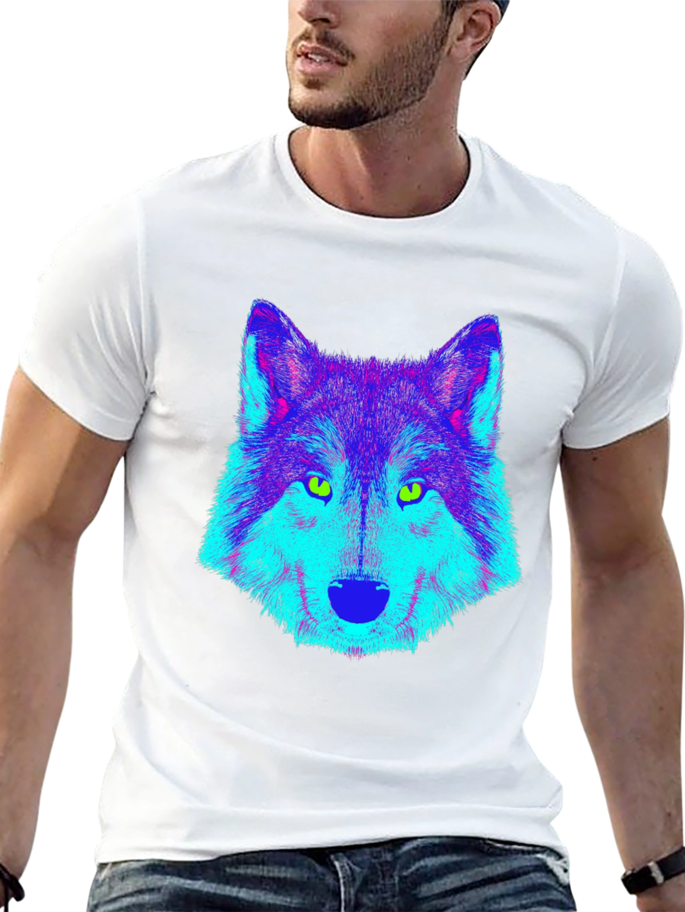 Neon Wolf Graphic Tee - Cool Black T-Shirt