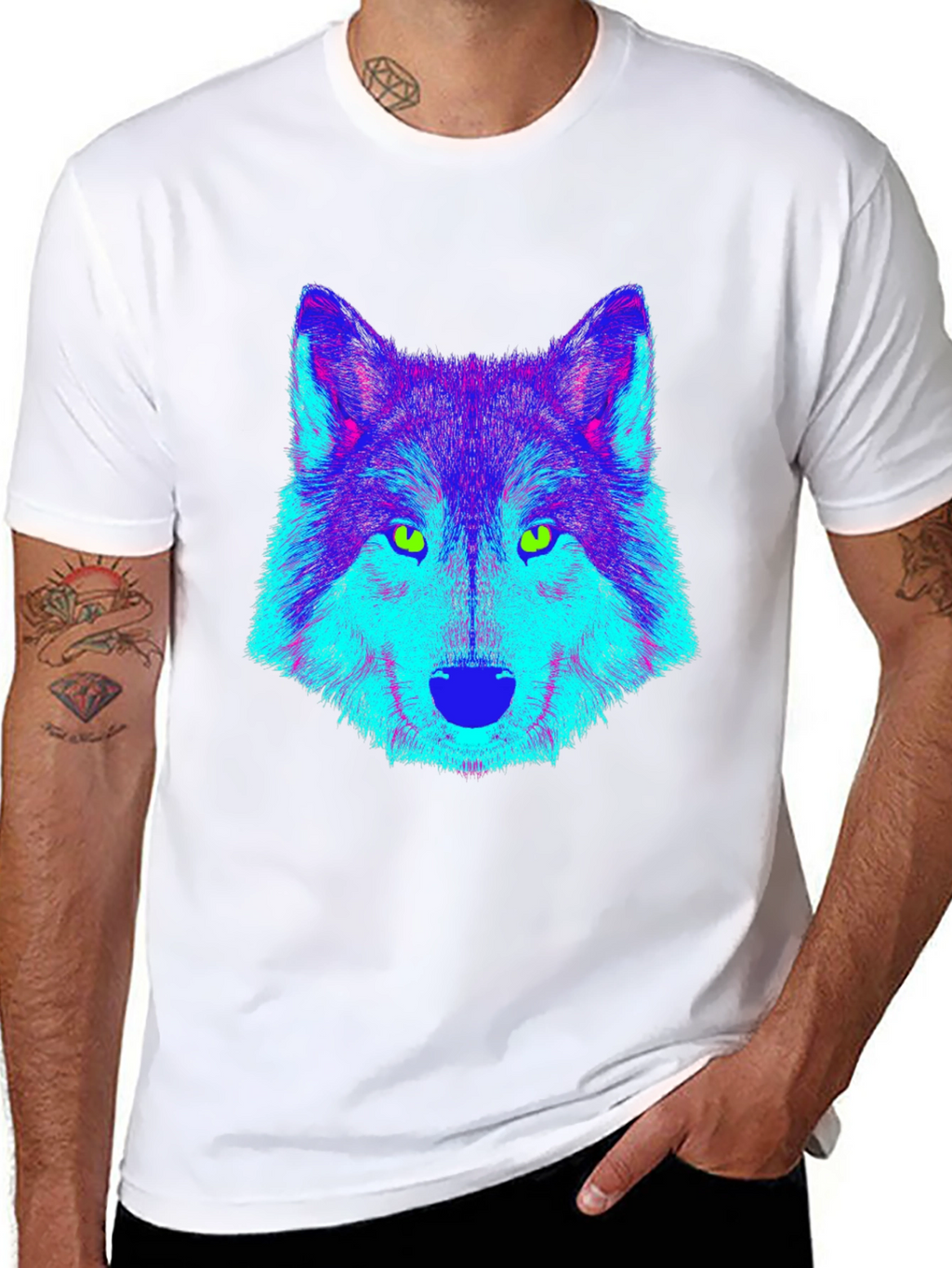 Neon Wolf Graphic Tee - Cool Black T-Shirt