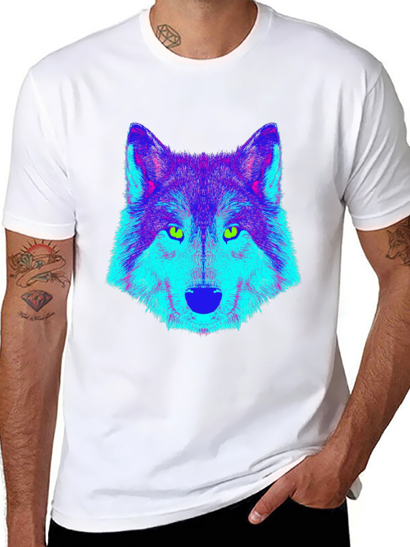 Neon Wolf Graphic Tee - Cool Black T-Shirt