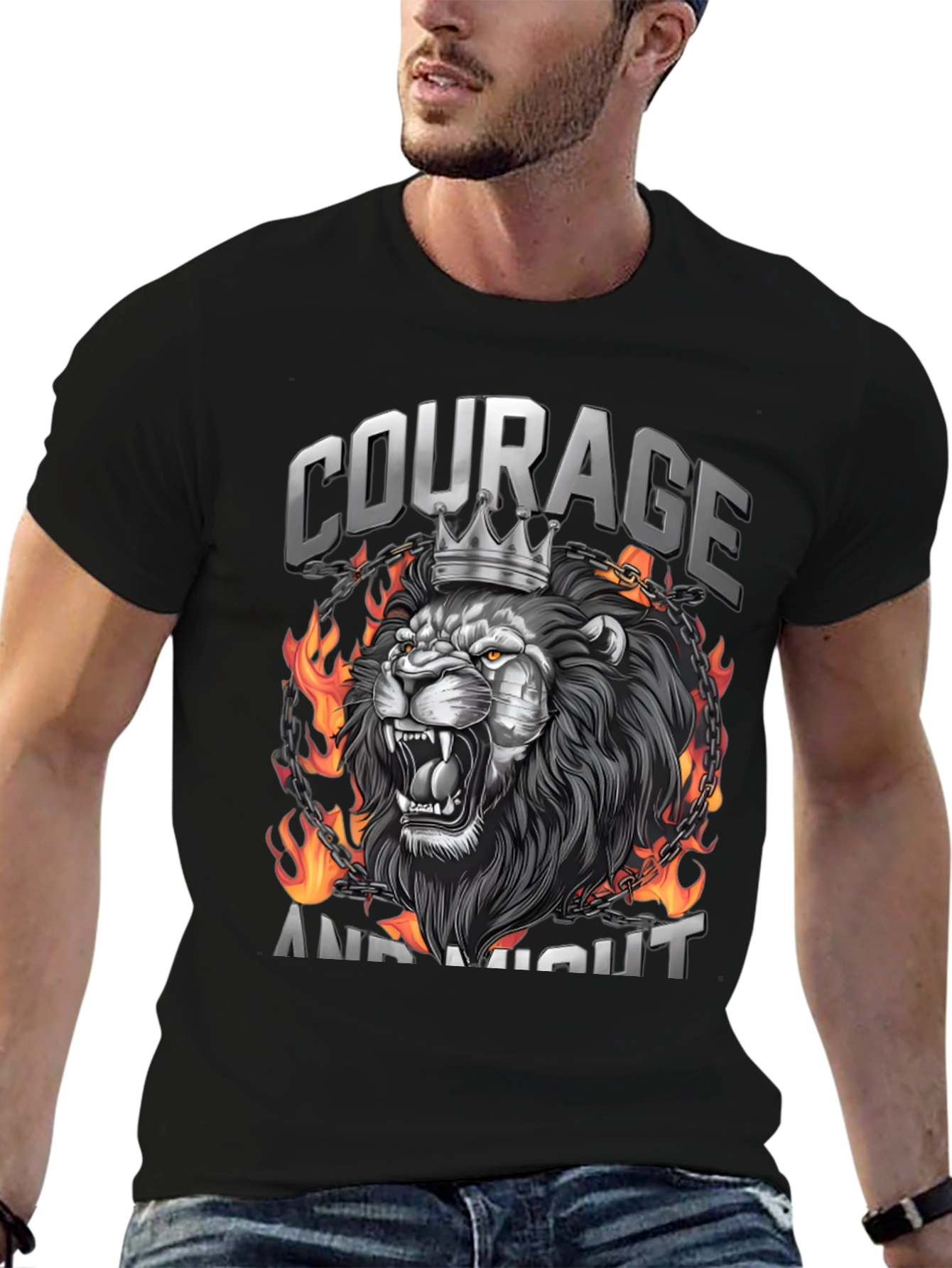 Courage and Might Lion Graphic Tee - Black