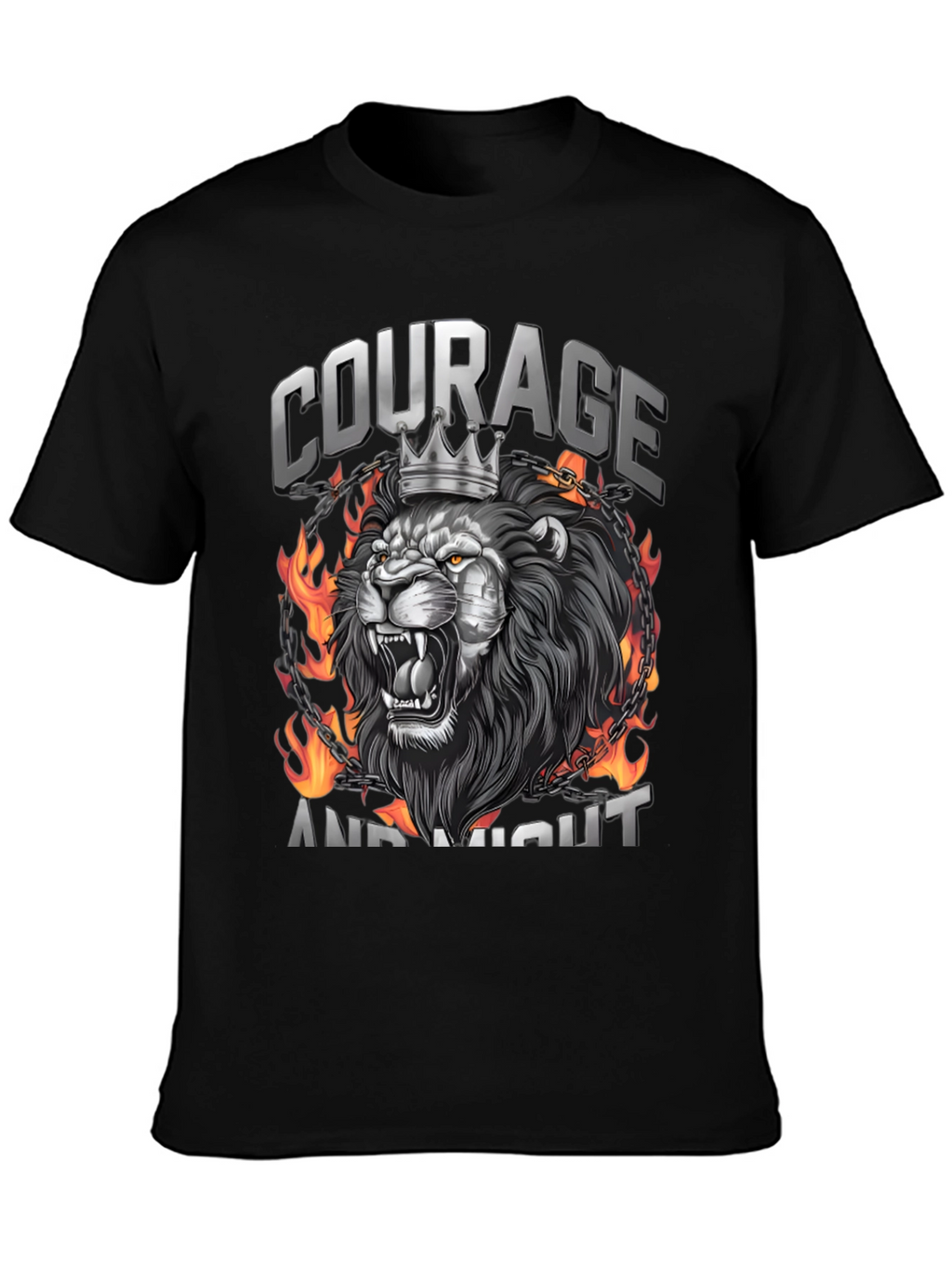 Courage and Might Lion Graphic Tee - Black