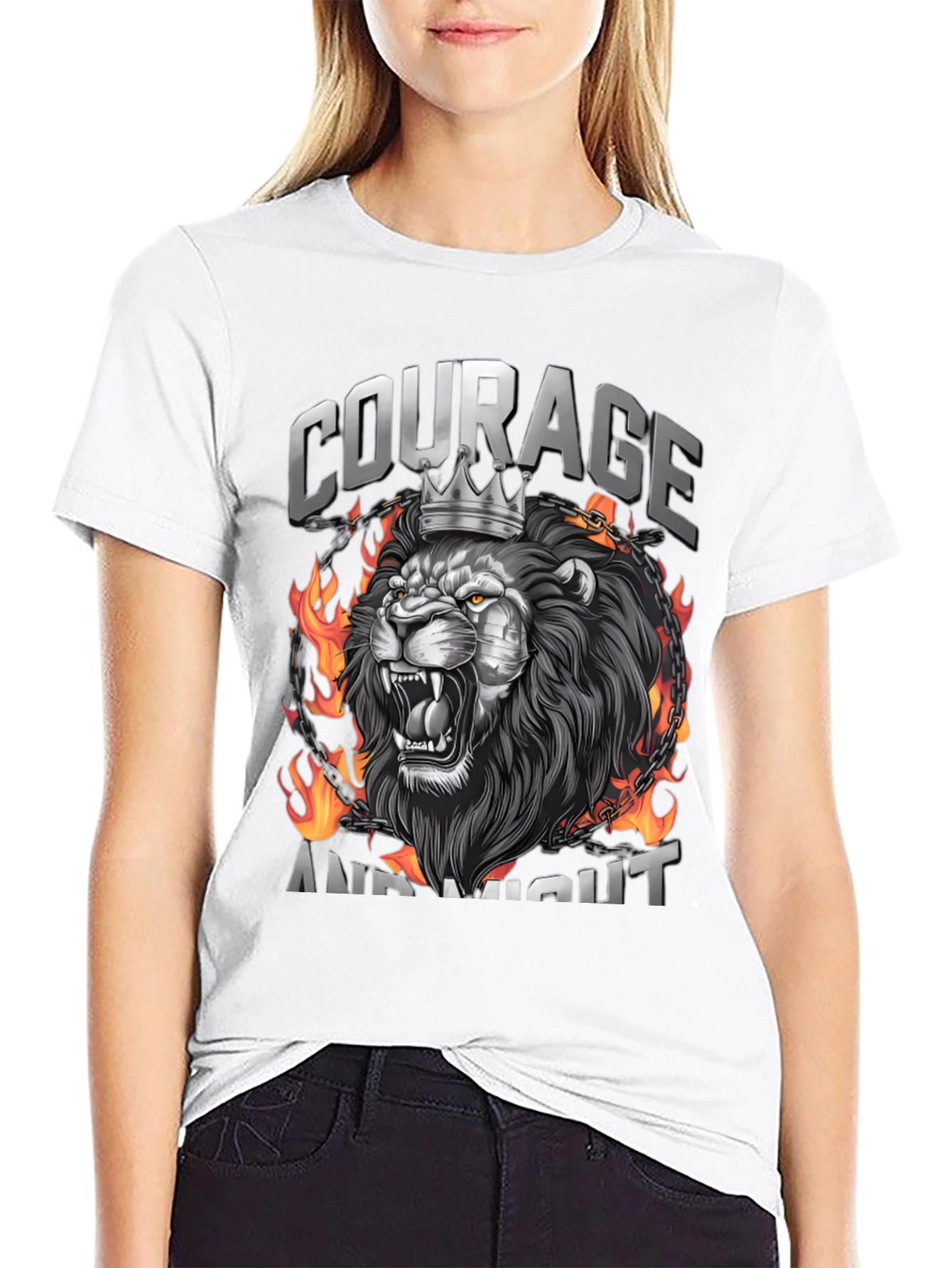 Courage and Might Lion Graphic Tee - Black
