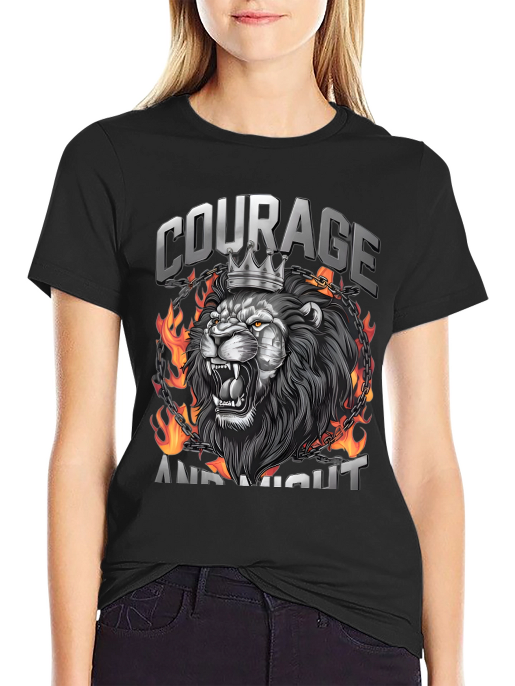 Courage and Might Lion Graphic Tee - Black