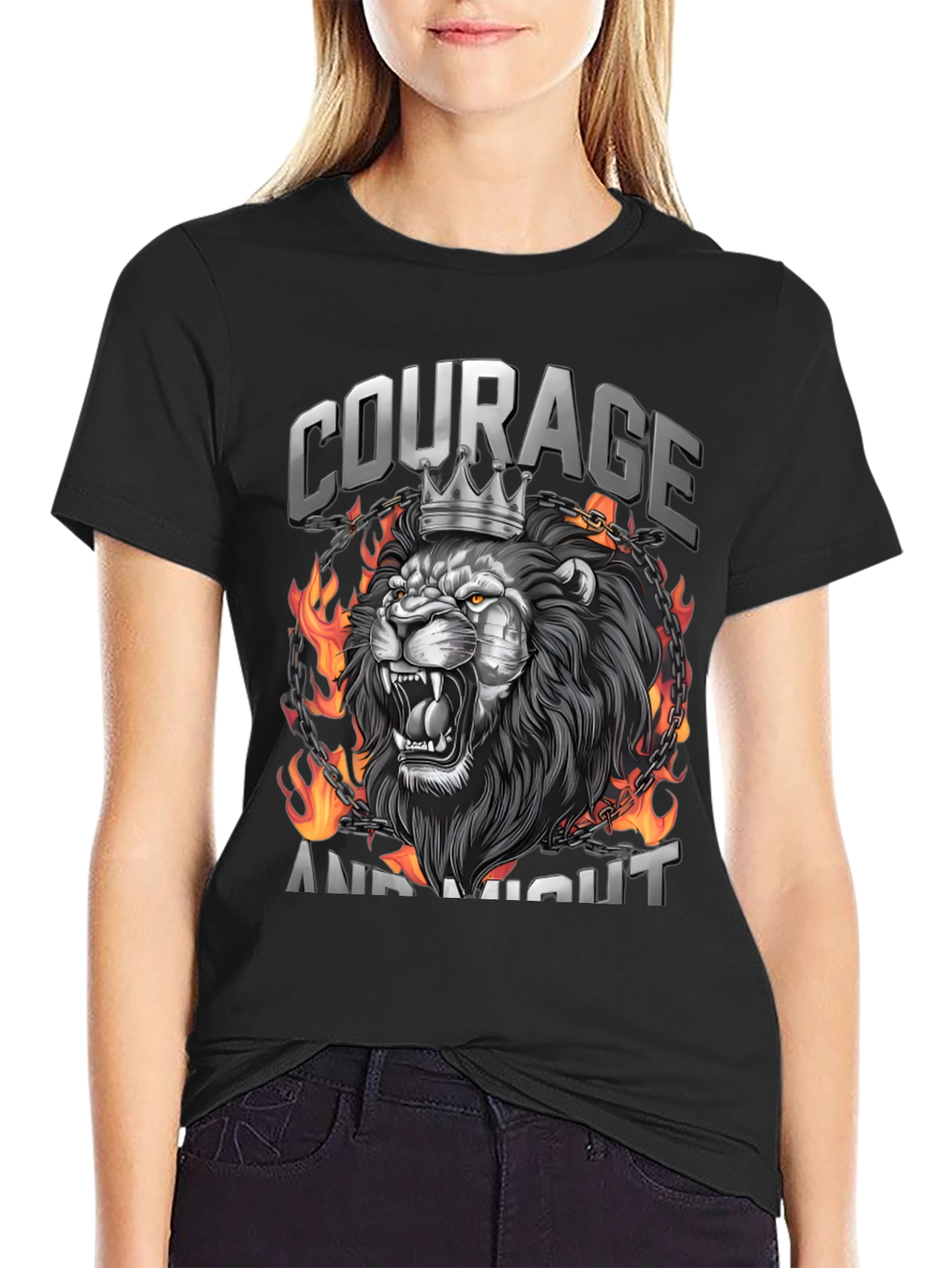 Courage and Might Lion Graphic Tee - Black