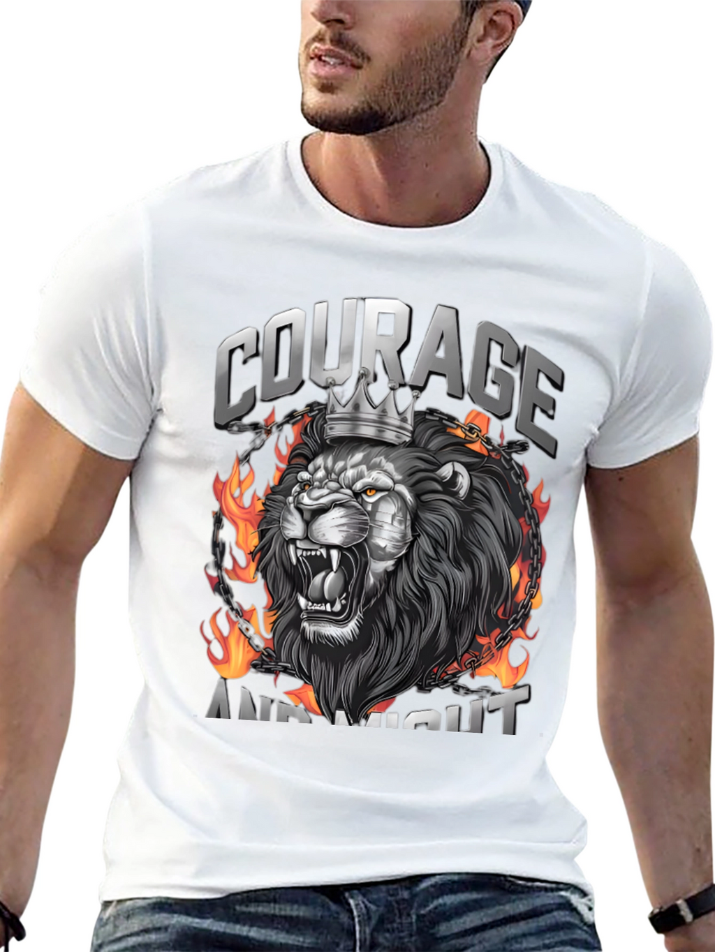 Courage and Might Lion Graphic Tee - Black