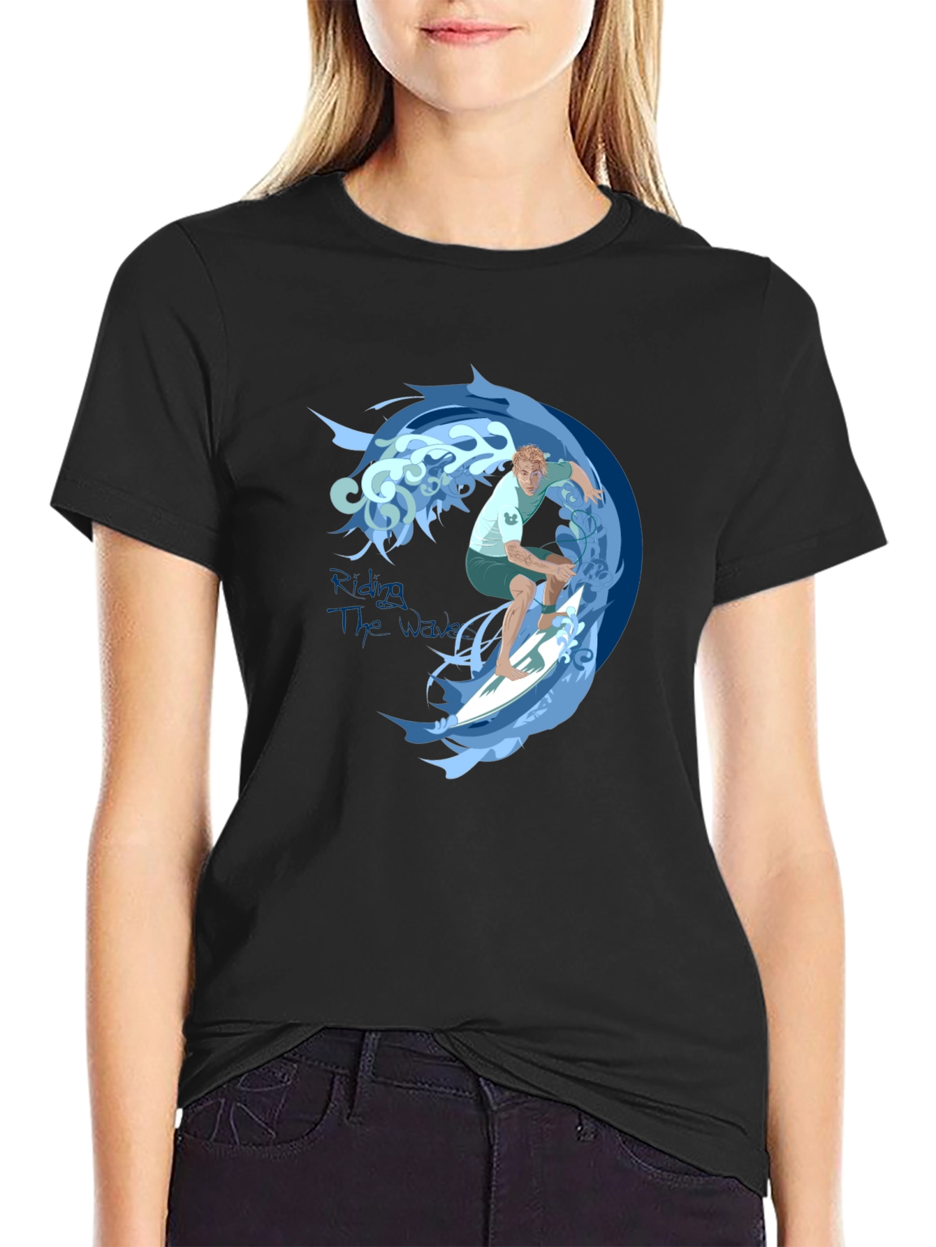 Surfer Wave Graphic Tee - Black