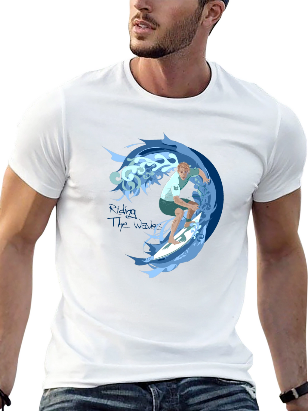 Surfer Wave Graphic Tee - Black
