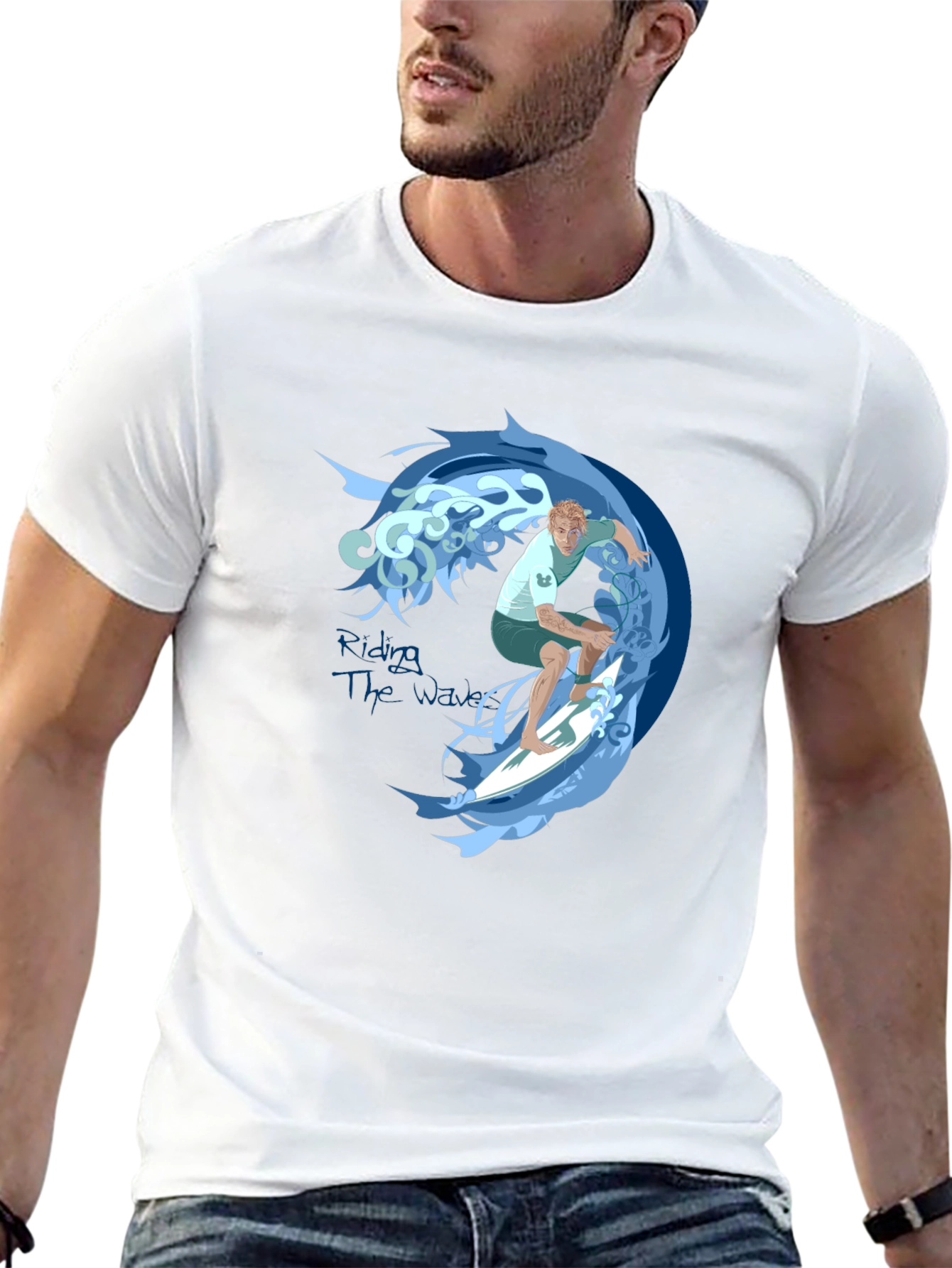 Surfer Wave Graphic Tee - Black