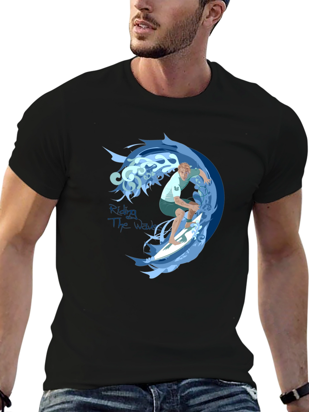 Surfer Wave Graphic Tee - Black