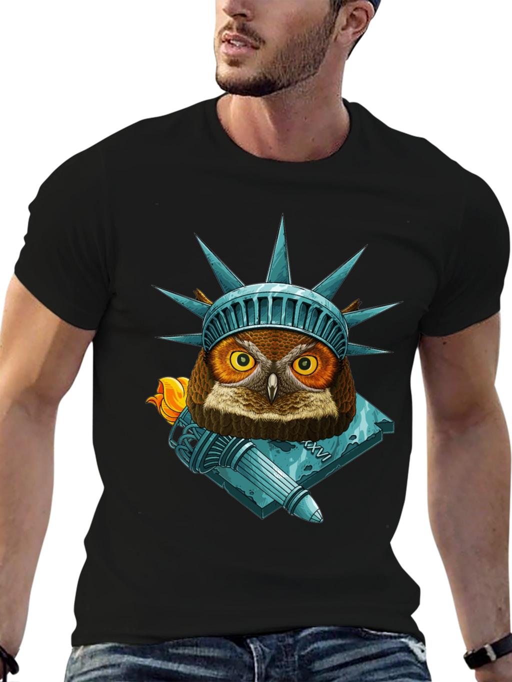 Liberty Owl Graphic Tee - Patriotic Bird Design