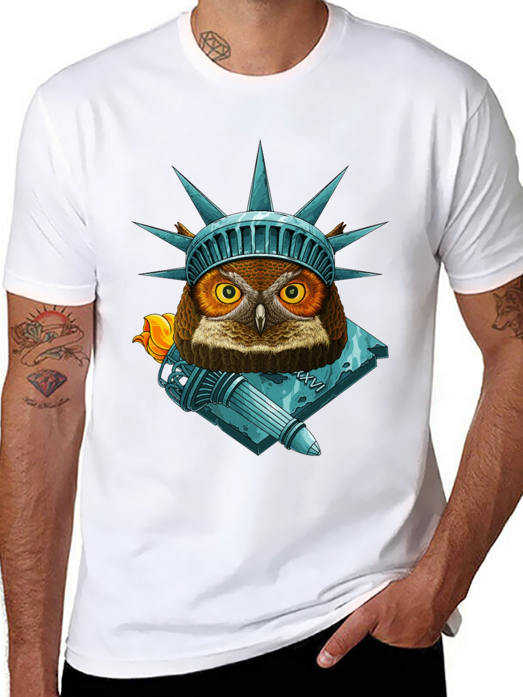 Liberty Owl Graphic Tee - Patriotic Bird Design