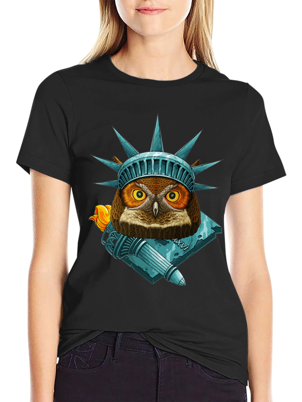 Liberty Owl Graphic Tee - Patriotic Bird Design