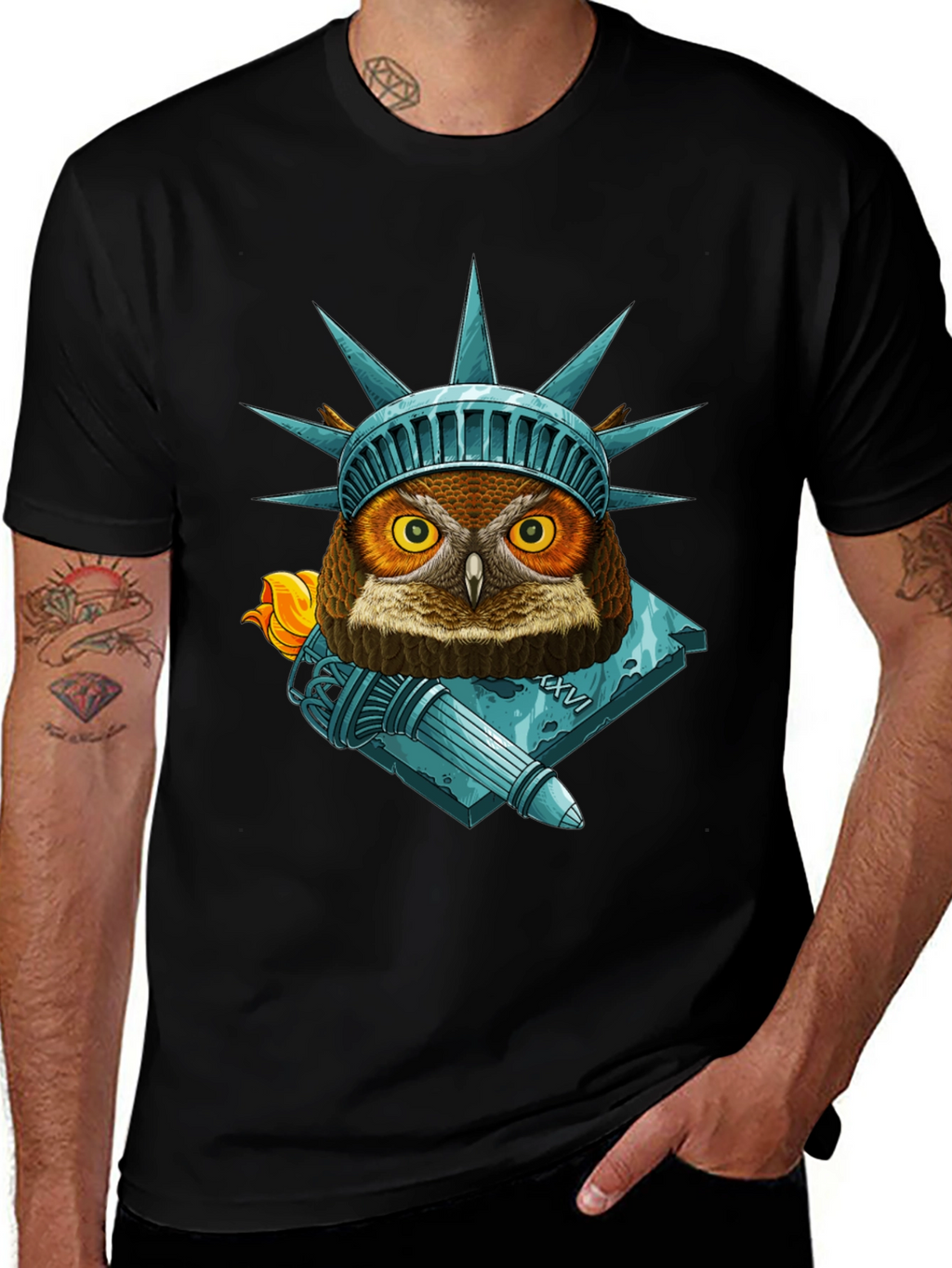 Liberty Owl Graphic Tee - Patriotic Bird Design