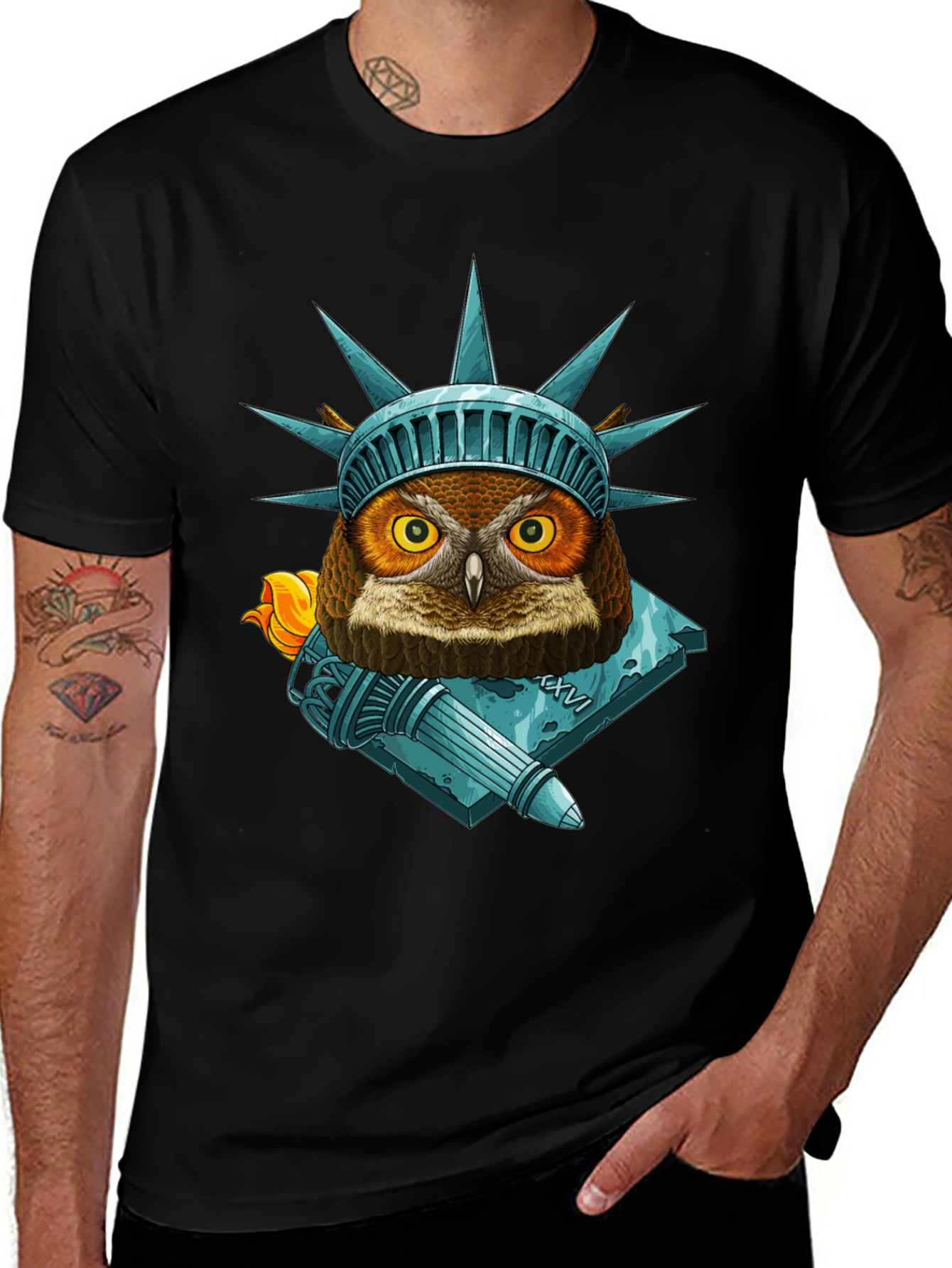 Liberty Owl Graphic Tee - Patriotic Bird Design