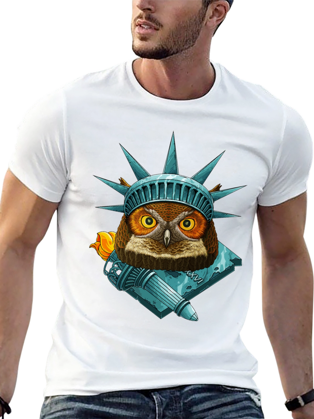 Liberty Owl Graphic Tee - Patriotic Bird Design