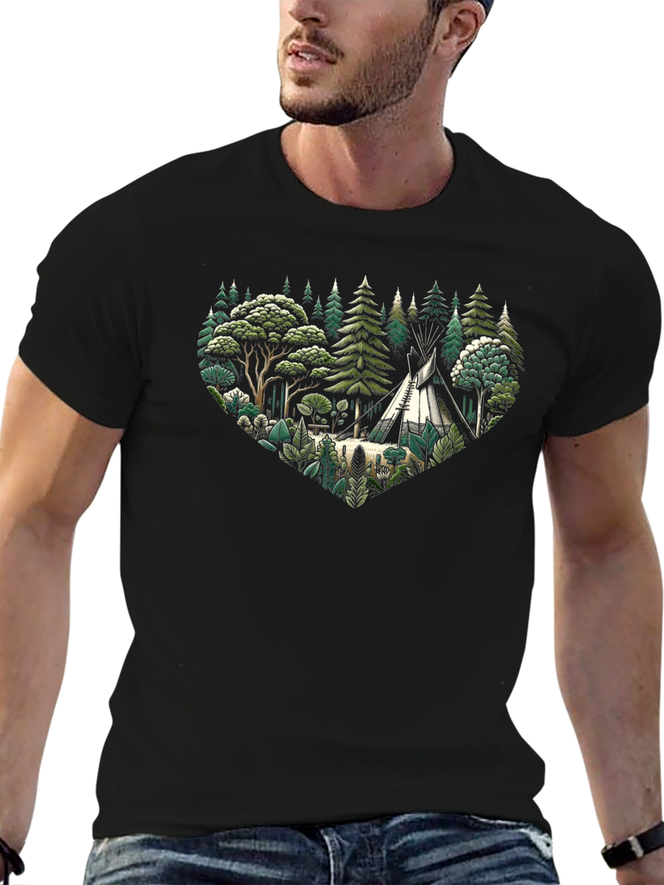 Nature Lovers Tee - Camping Scene Heart