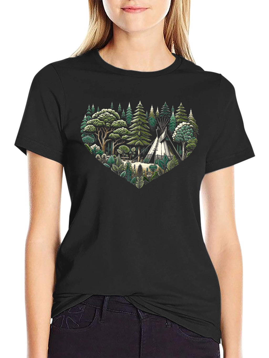 Nature Lovers Tee - Camping Scene Heart