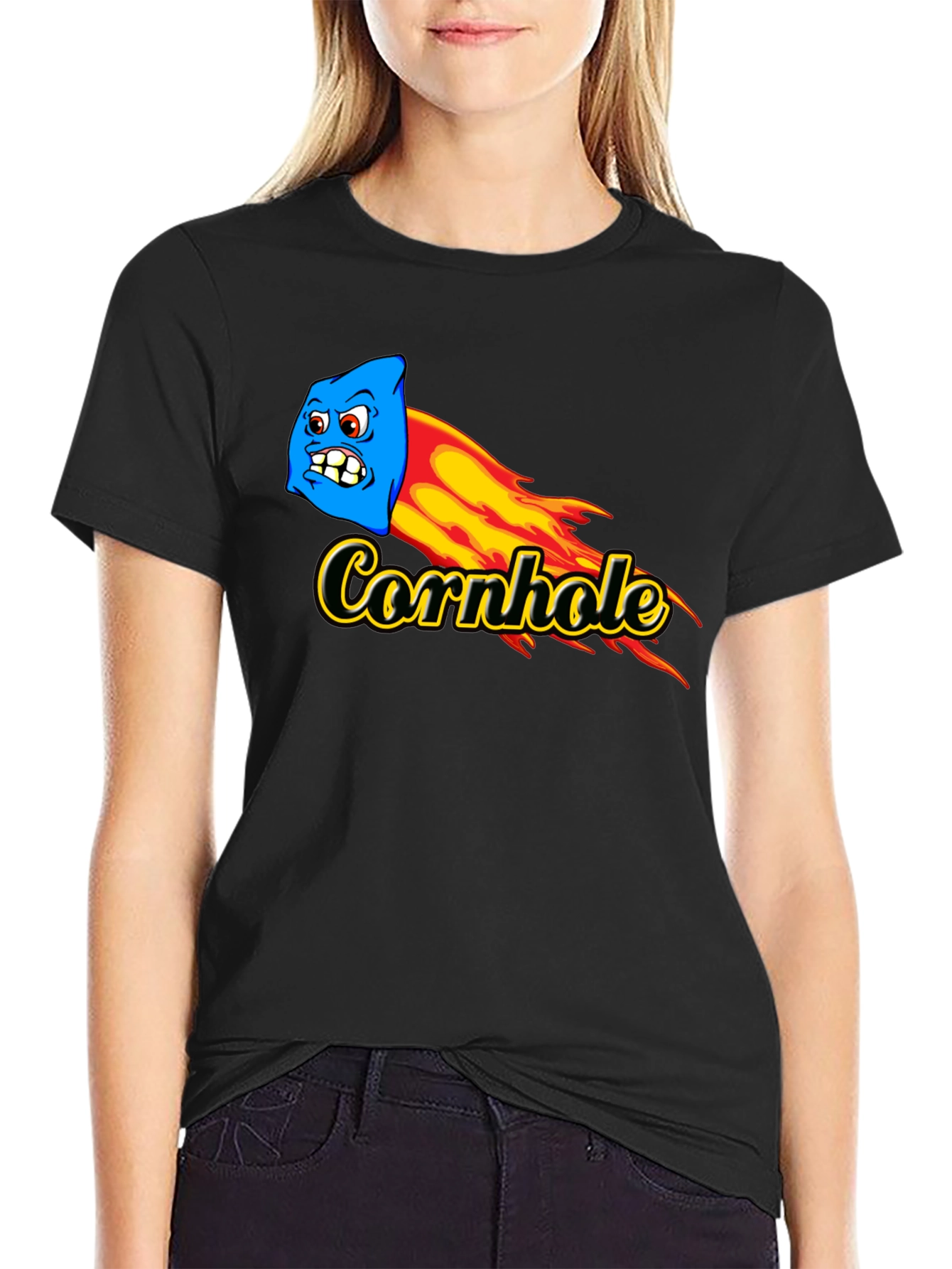 Cornhole T-Shirt - Flaming Bean Bag Design