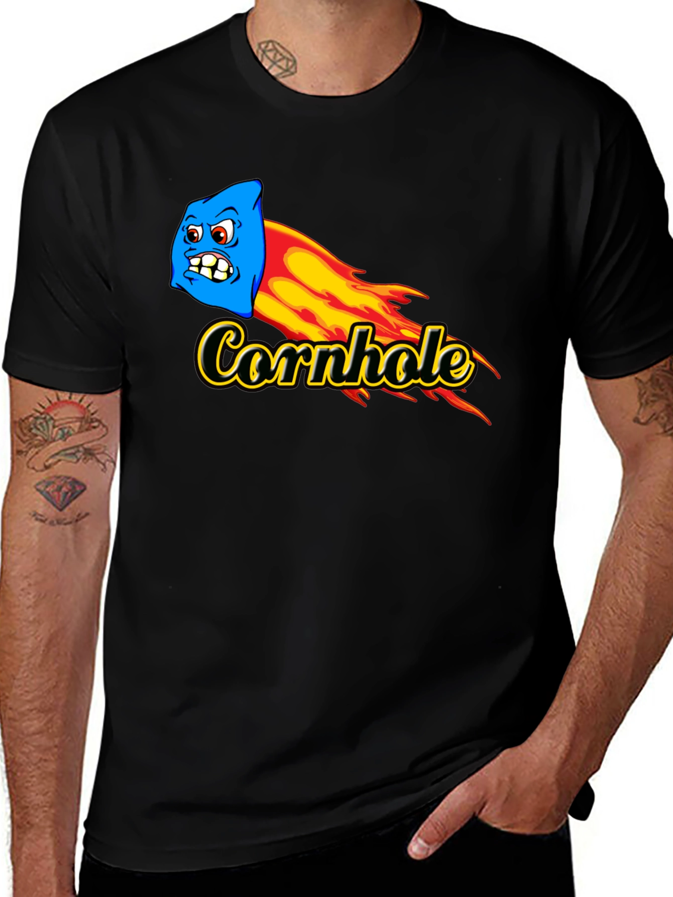 Cornhole T-Shirt - Flaming Bean Bag Design