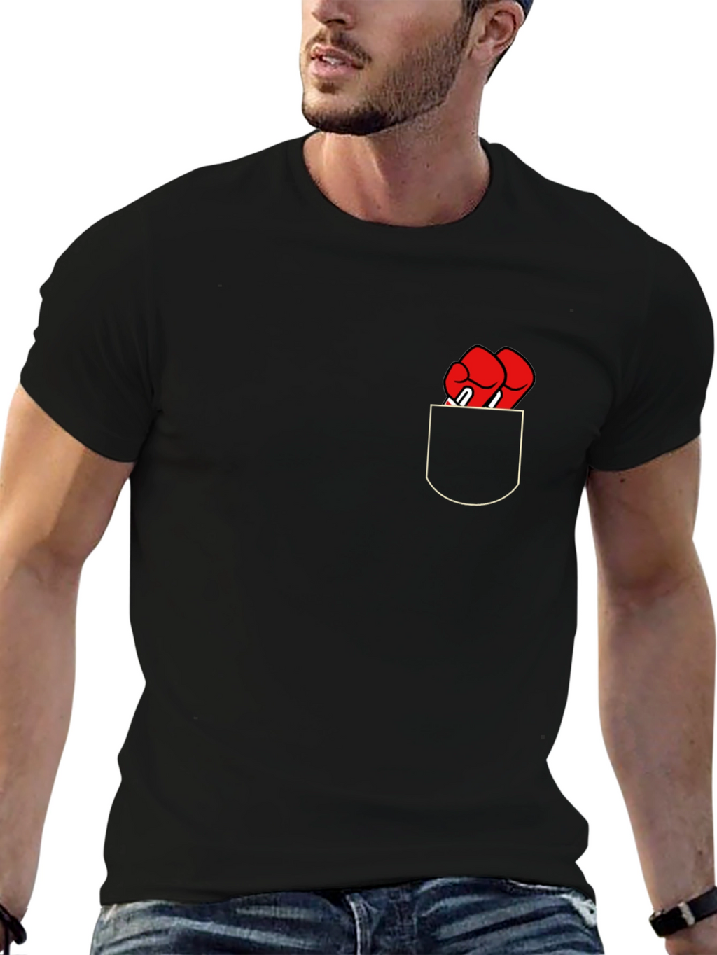Boxing Gloves Pocket Print T-Shirt