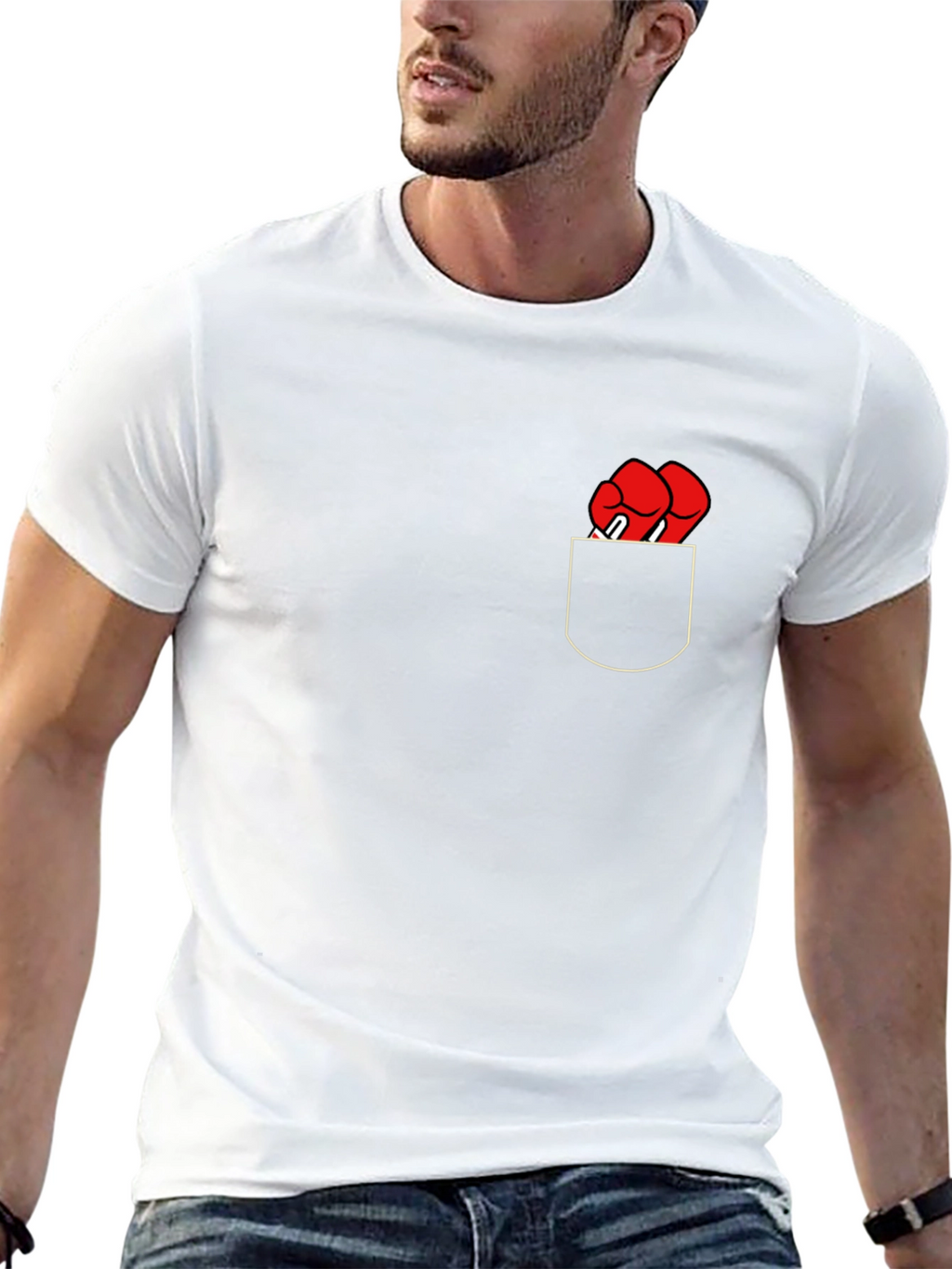 Boxing Gloves Pocket Print T-Shirt