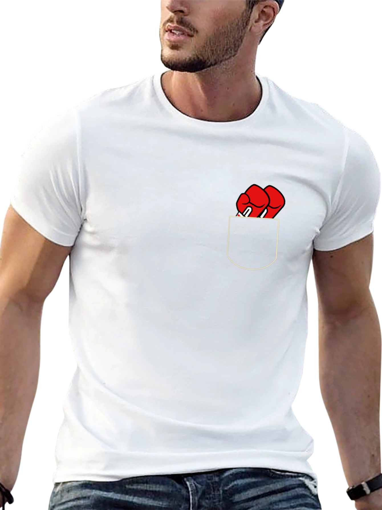 Boxing Gloves Pocket Print T-Shirt