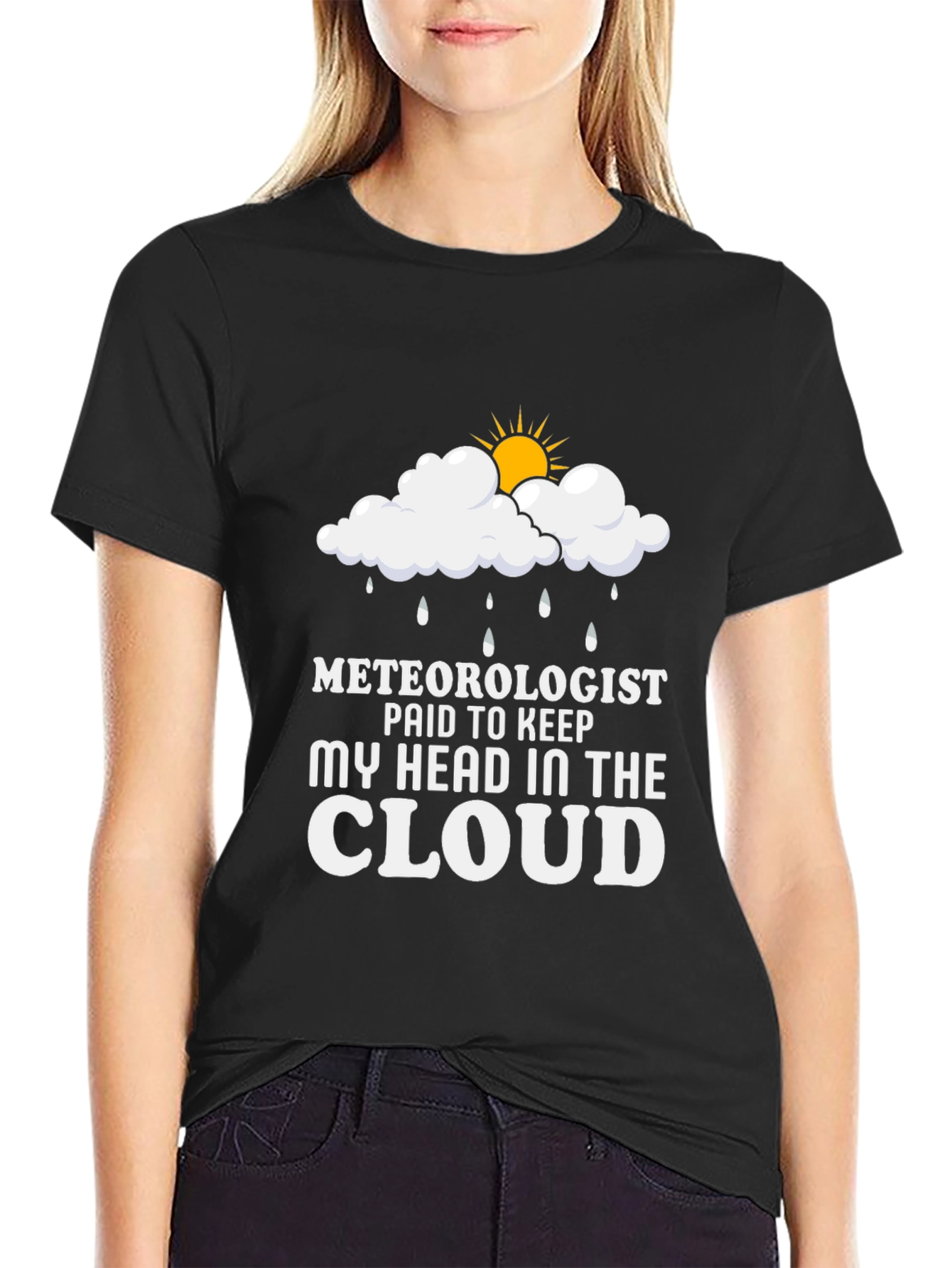 Meteorologist Head in the Cloud Black T-Shirt