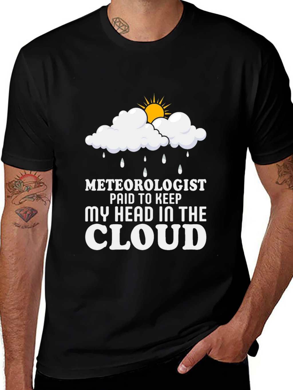Meteorologist Head in the Cloud Black T-Shirt