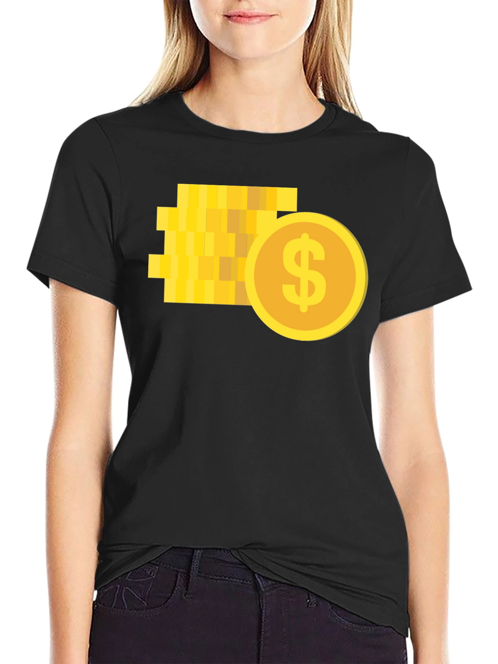 Pixelated Coin Graphic Black T-Shirt