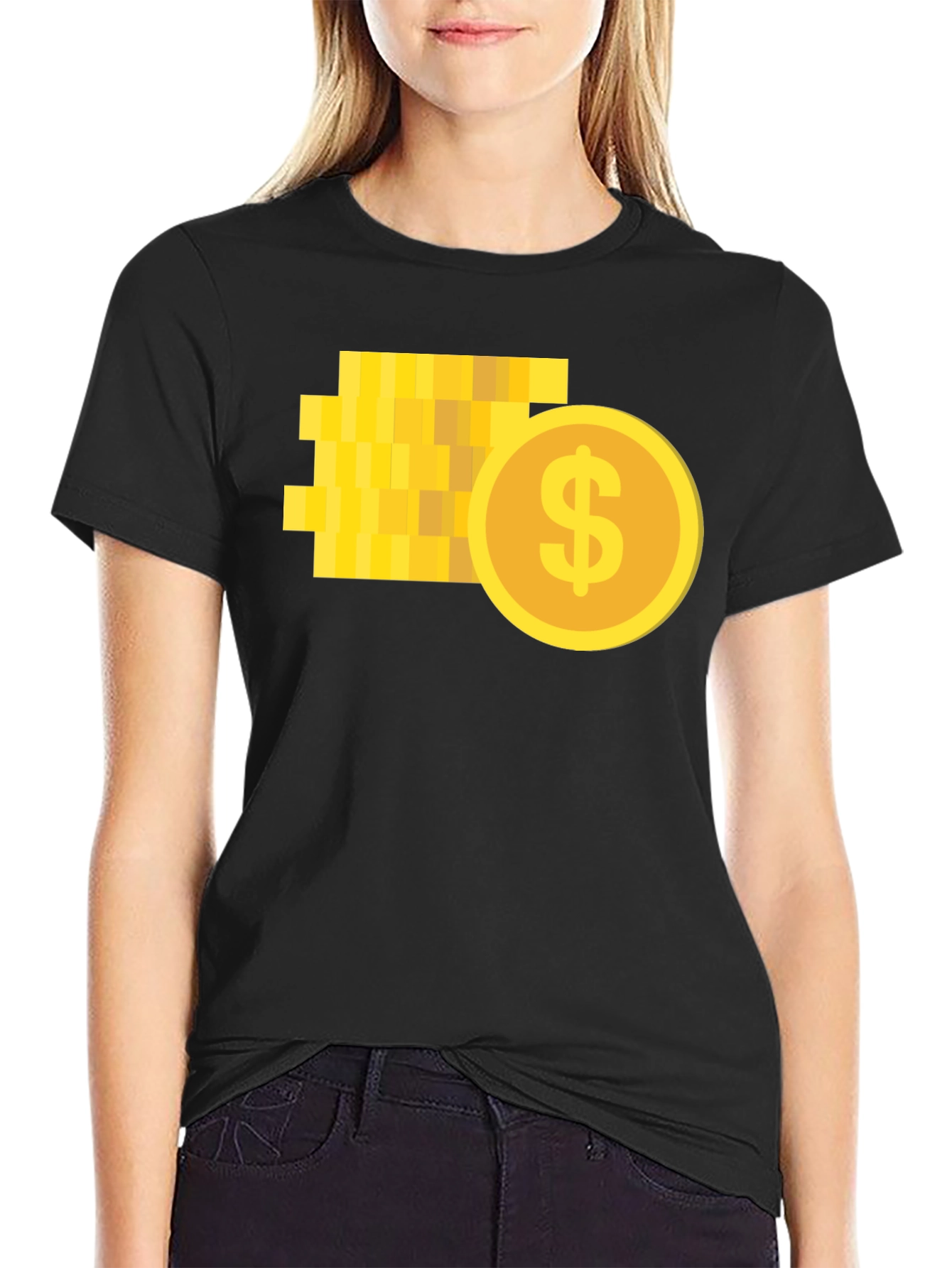Pixelated Coin Graphic Black T-Shirt