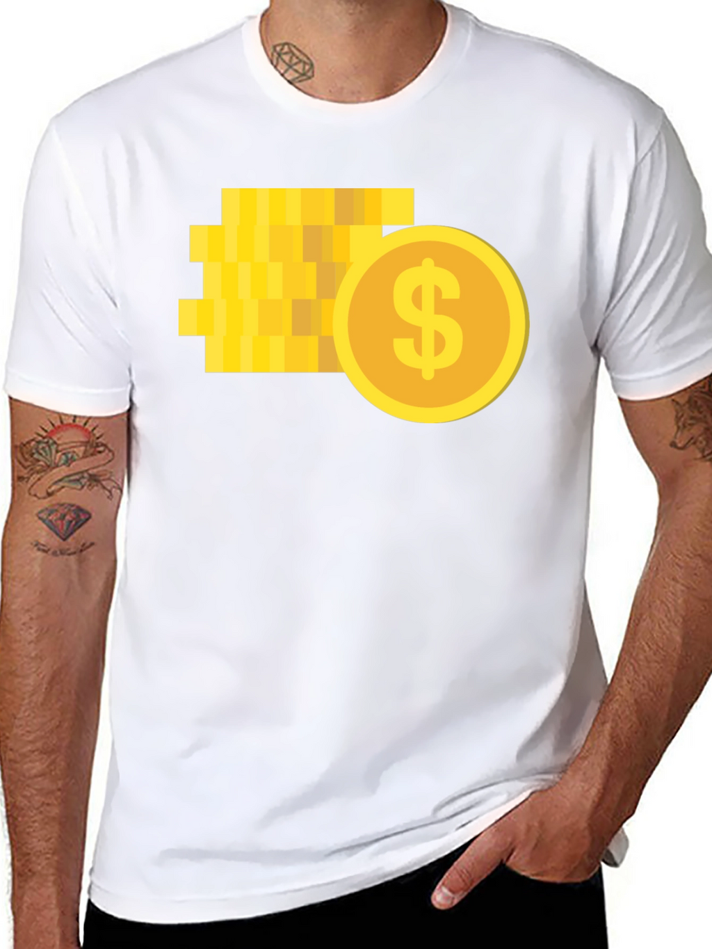Pixelated Coin Graphic Black T-Shirt