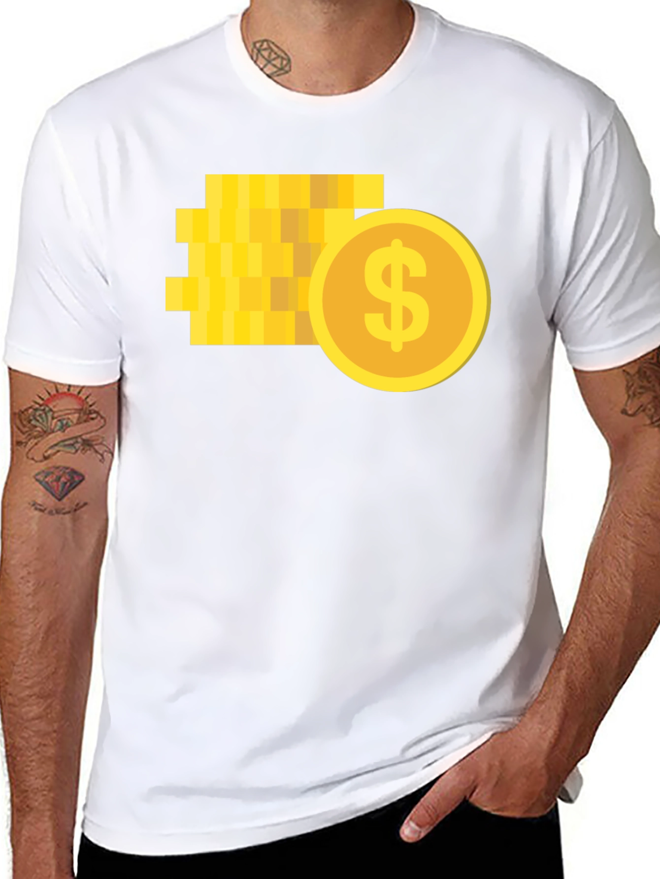 Pixelated Coin Graphic Black T-Shirt