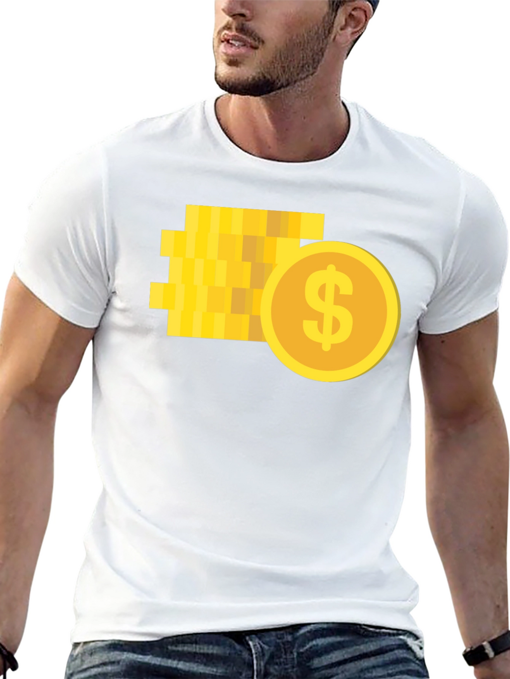 Pixelated Coin Graphic Black T-Shirt