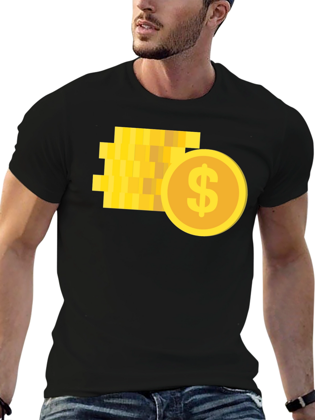 Pixelated Coin Graphic Black T-Shirt