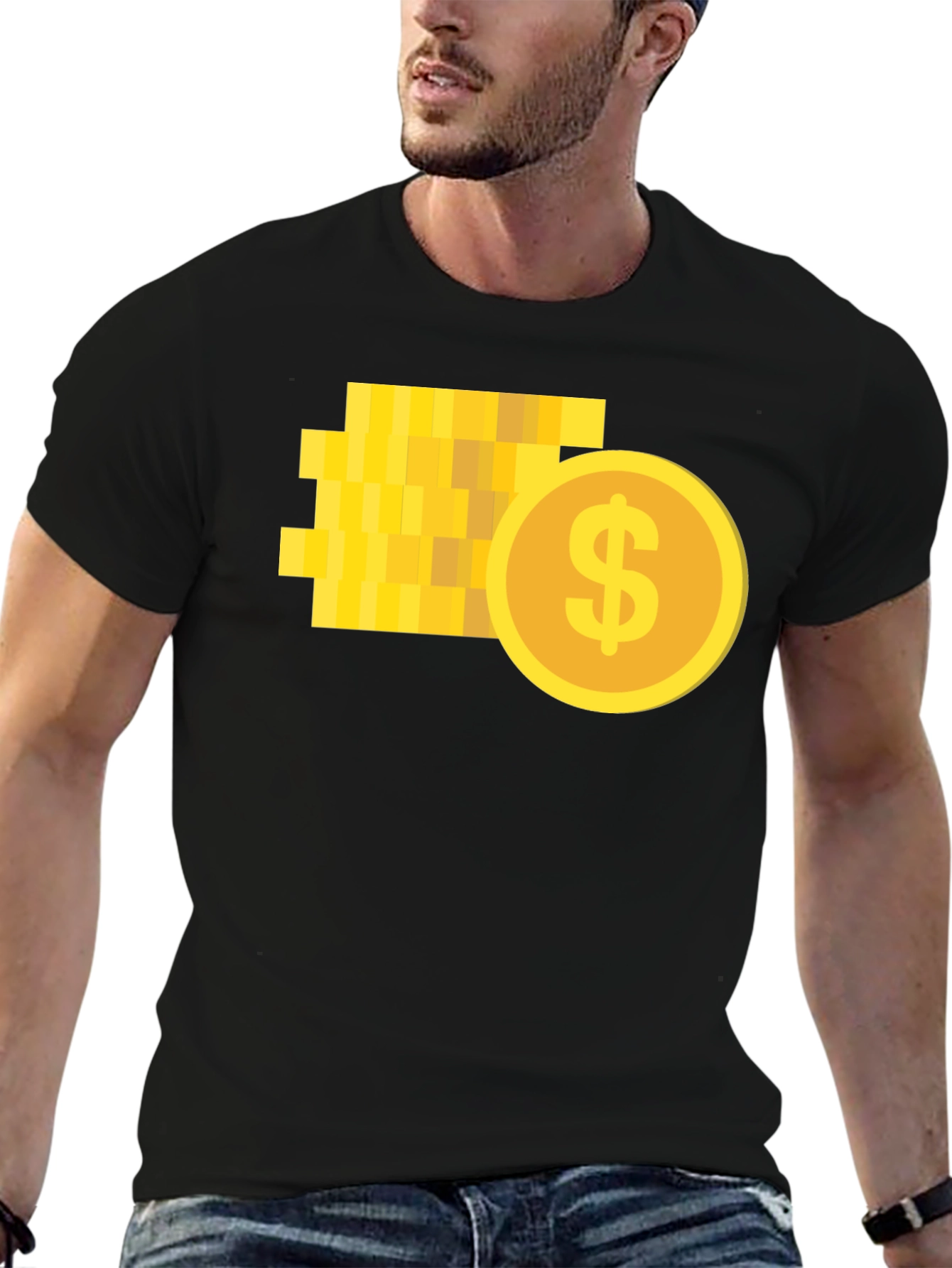 Pixelated Coin Graphic Black T-Shirt