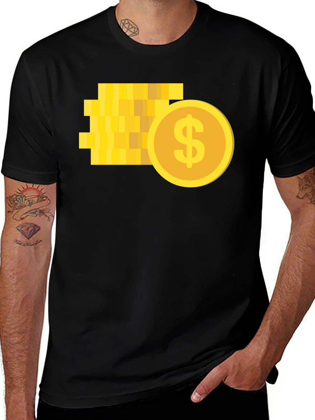 Pixelated Coin Graphic Black T-Shirt