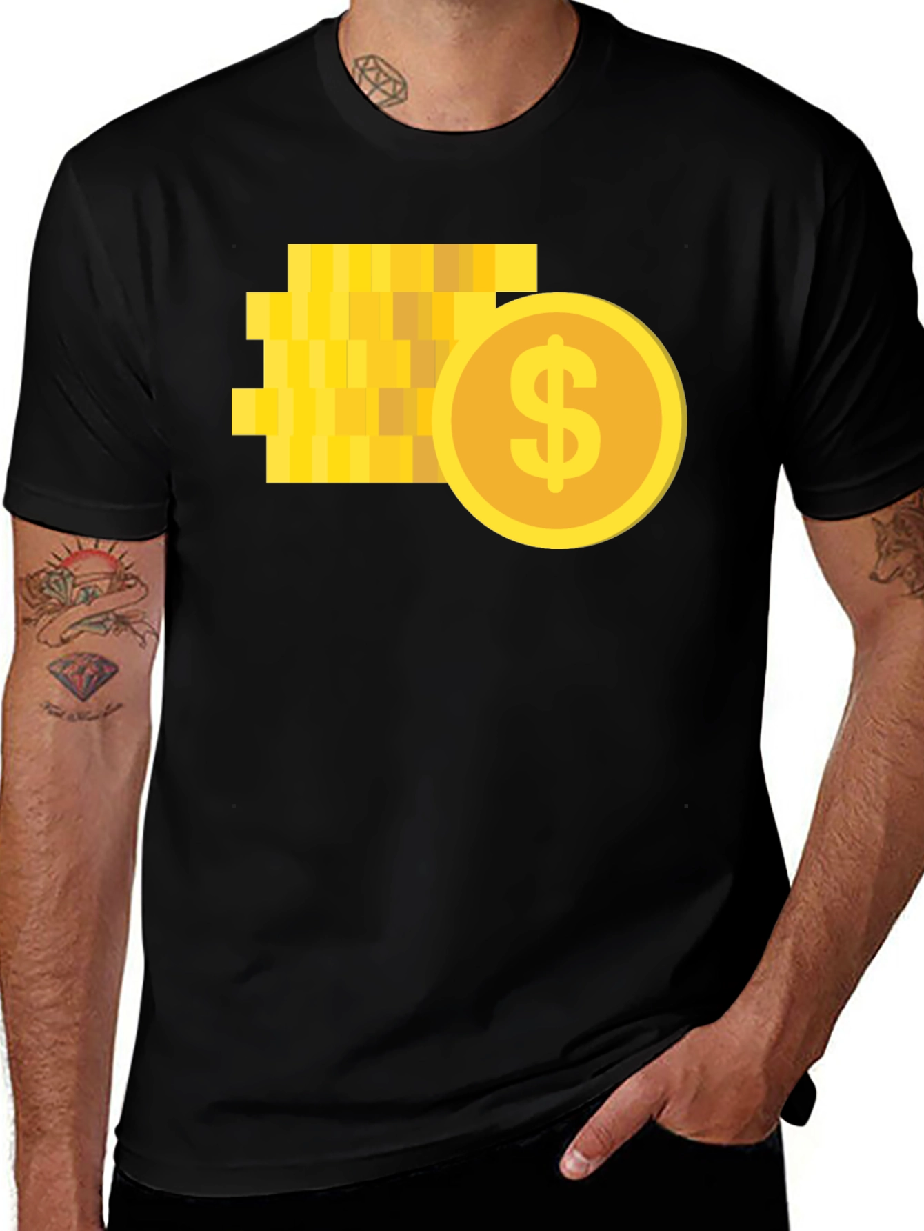 Pixelated Coin Graphic Black T-Shirt