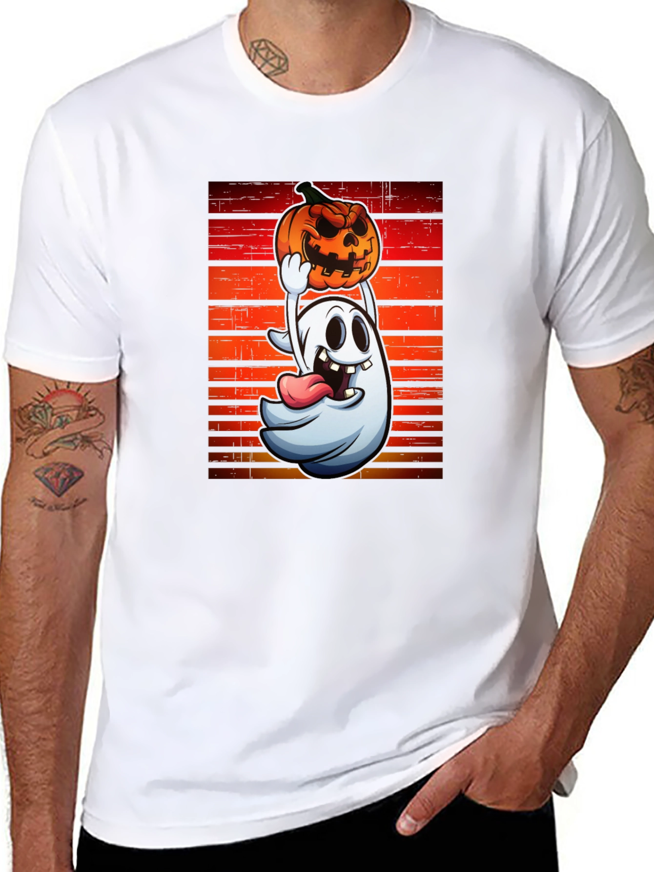 Ghost and Pumpkin T-Shirt - Halloween Apparel