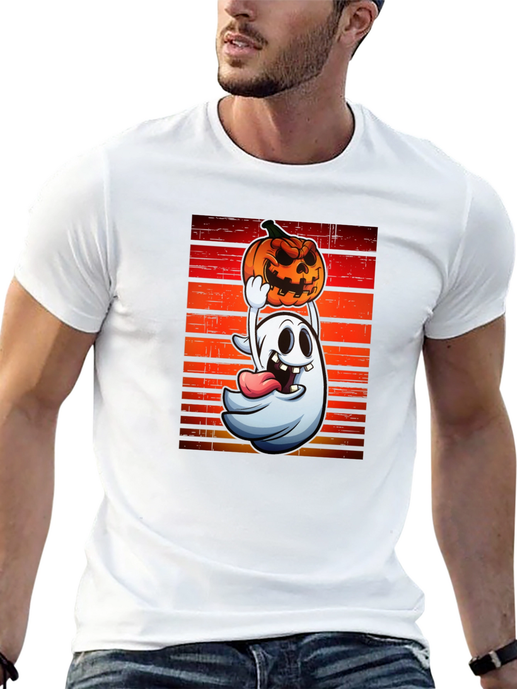 Ghost and Pumpkin T-Shirt - Halloween Apparel