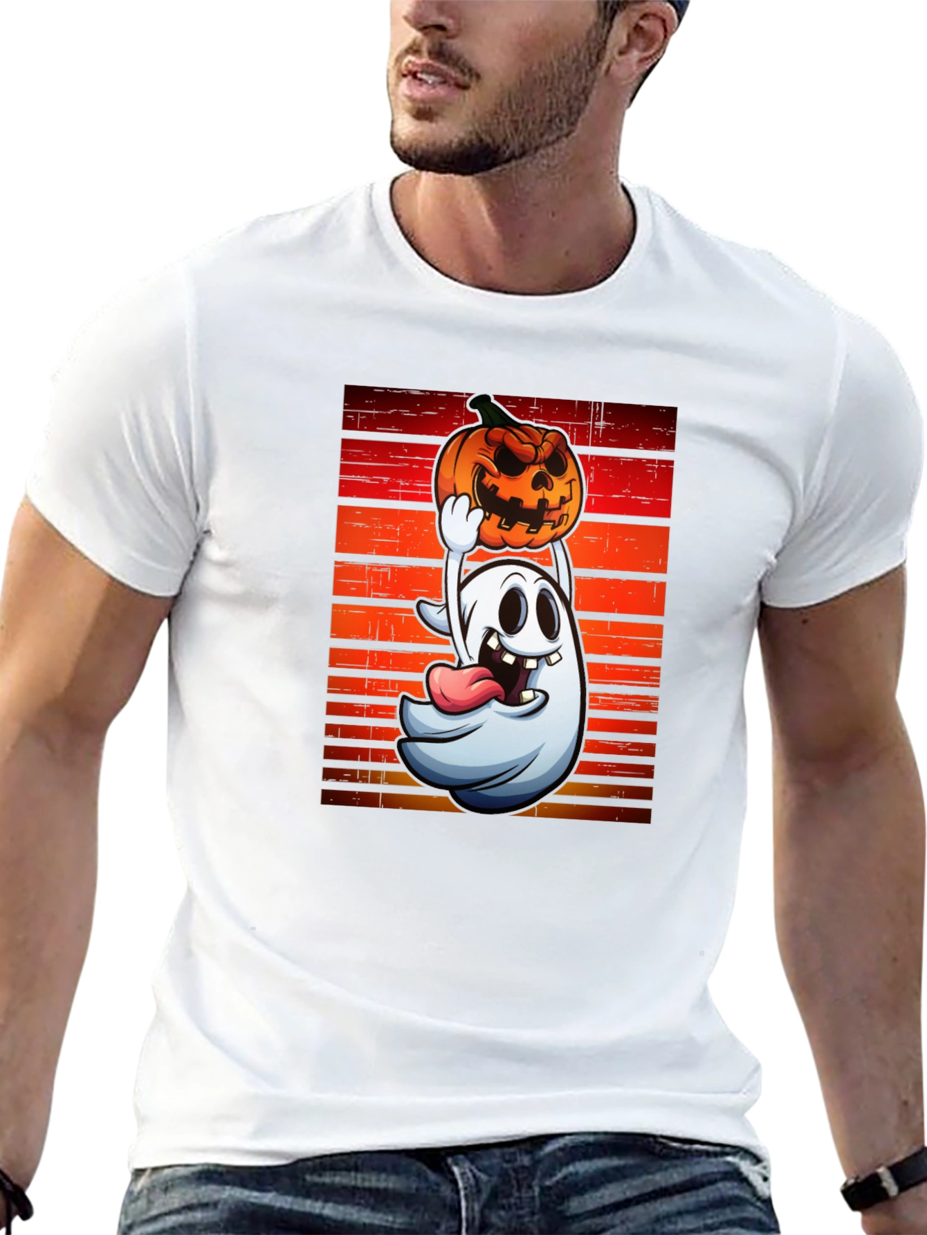 Ghost and Pumpkin T-Shirt - Halloween Apparel