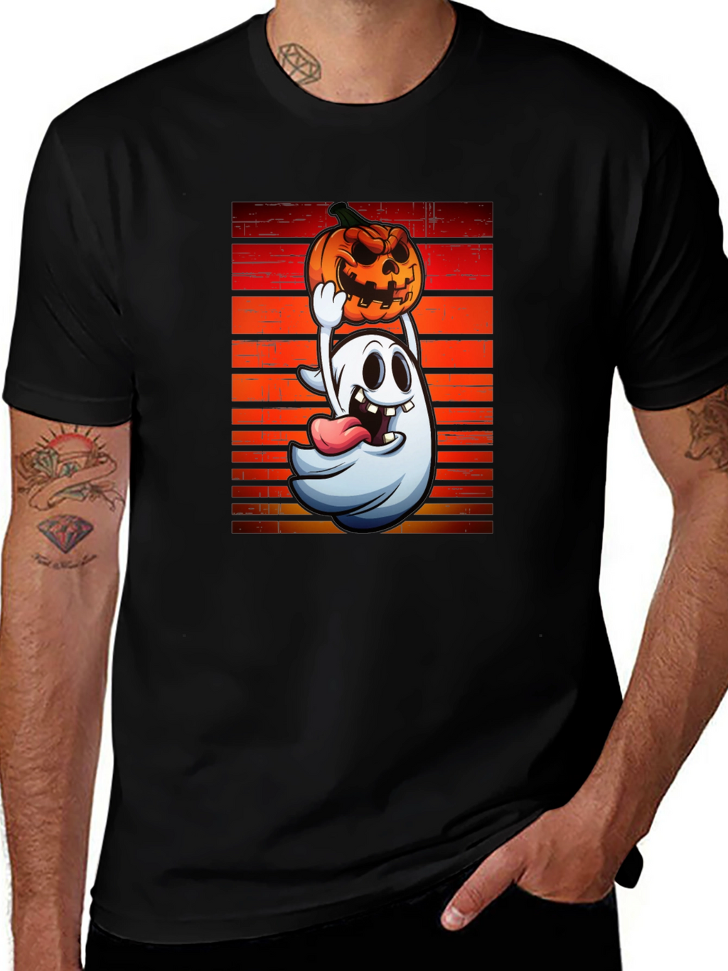 Ghost and Pumpkin T-Shirt - Halloween Apparel
