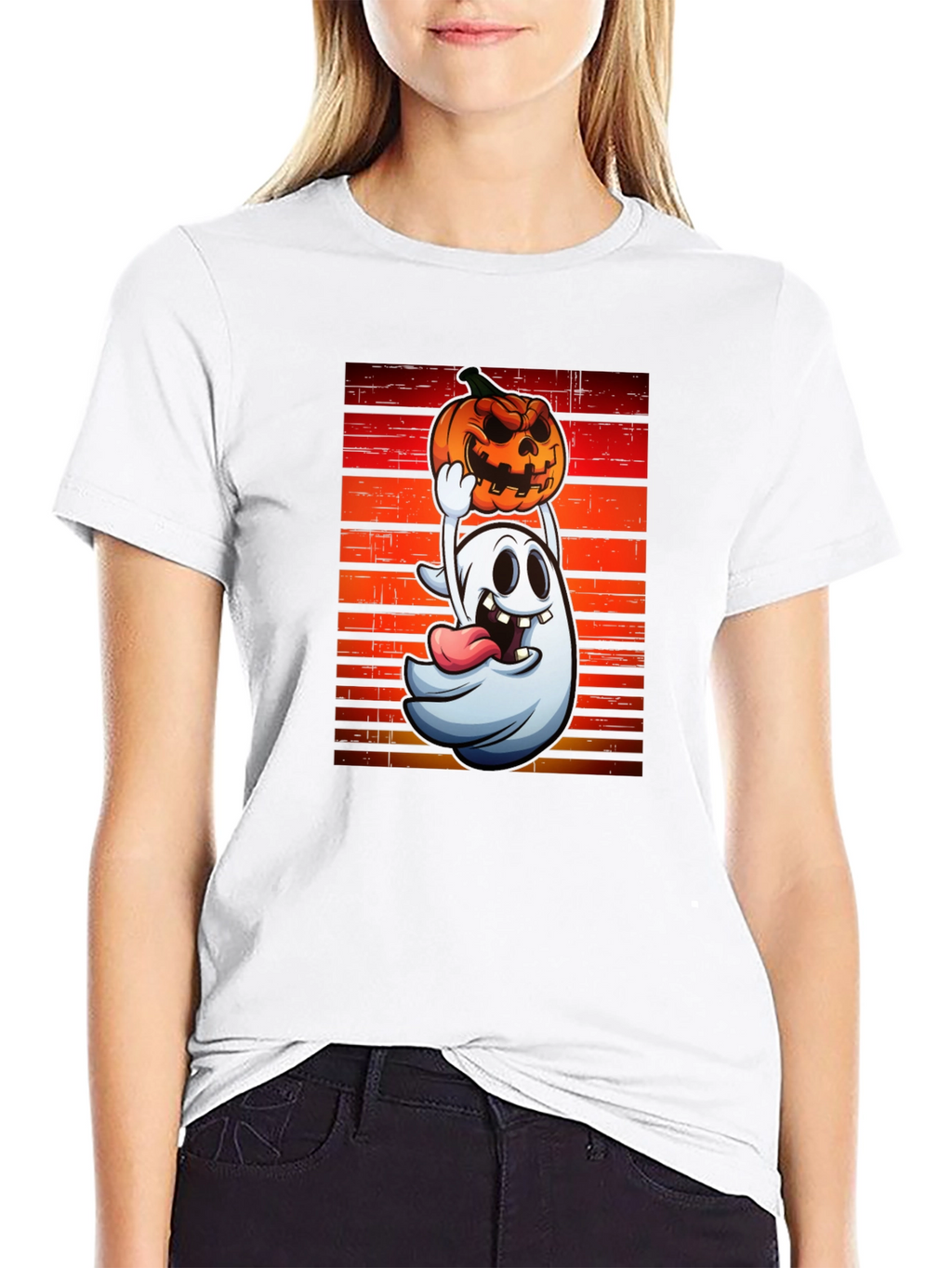 Ghost and Pumpkin T-Shirt - Halloween Apparel