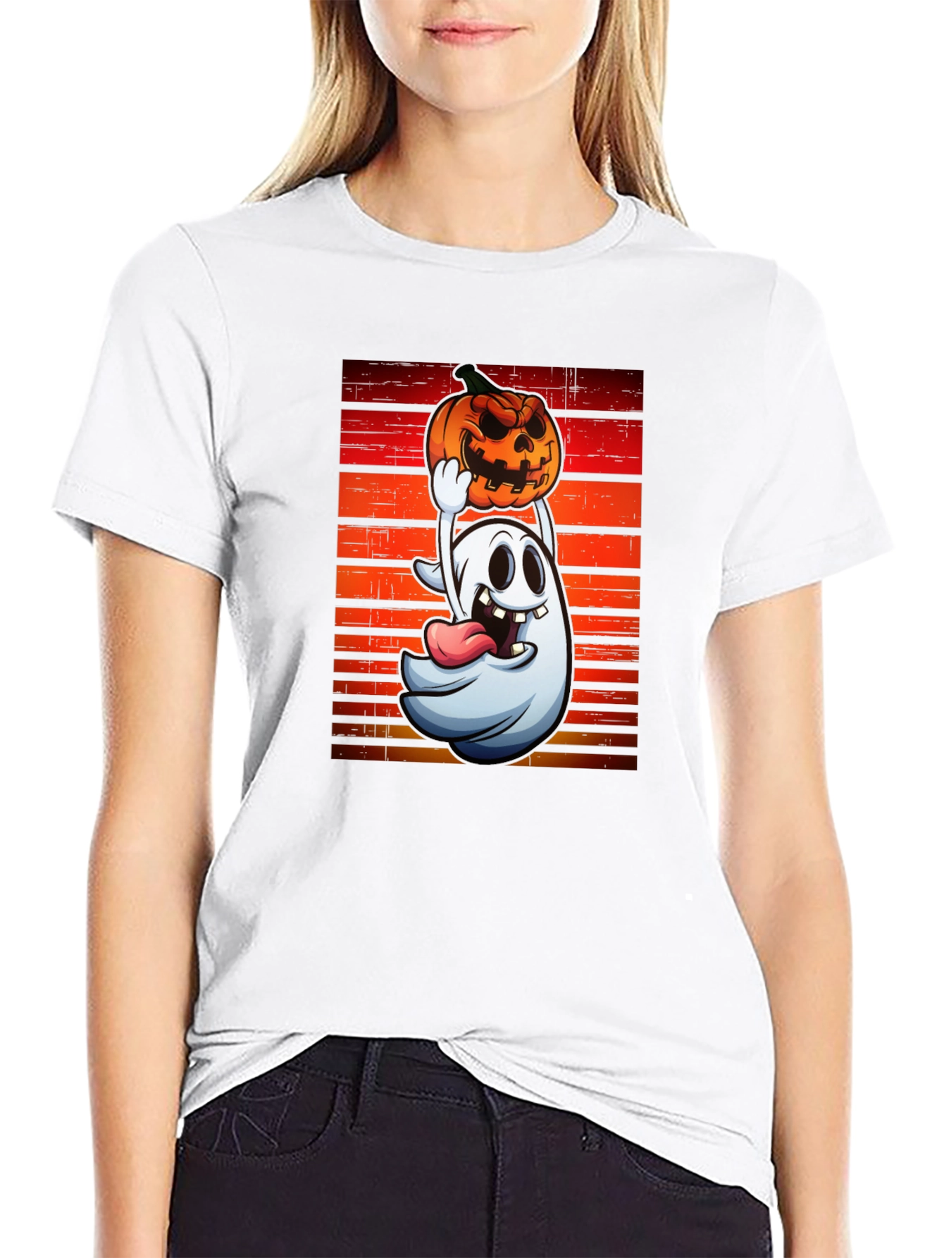 Ghost and Pumpkin T-Shirt - Halloween Apparel