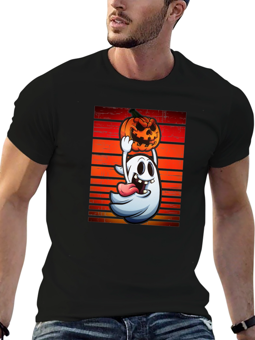 Ghost and Pumpkin T-Shirt - Halloween Apparel