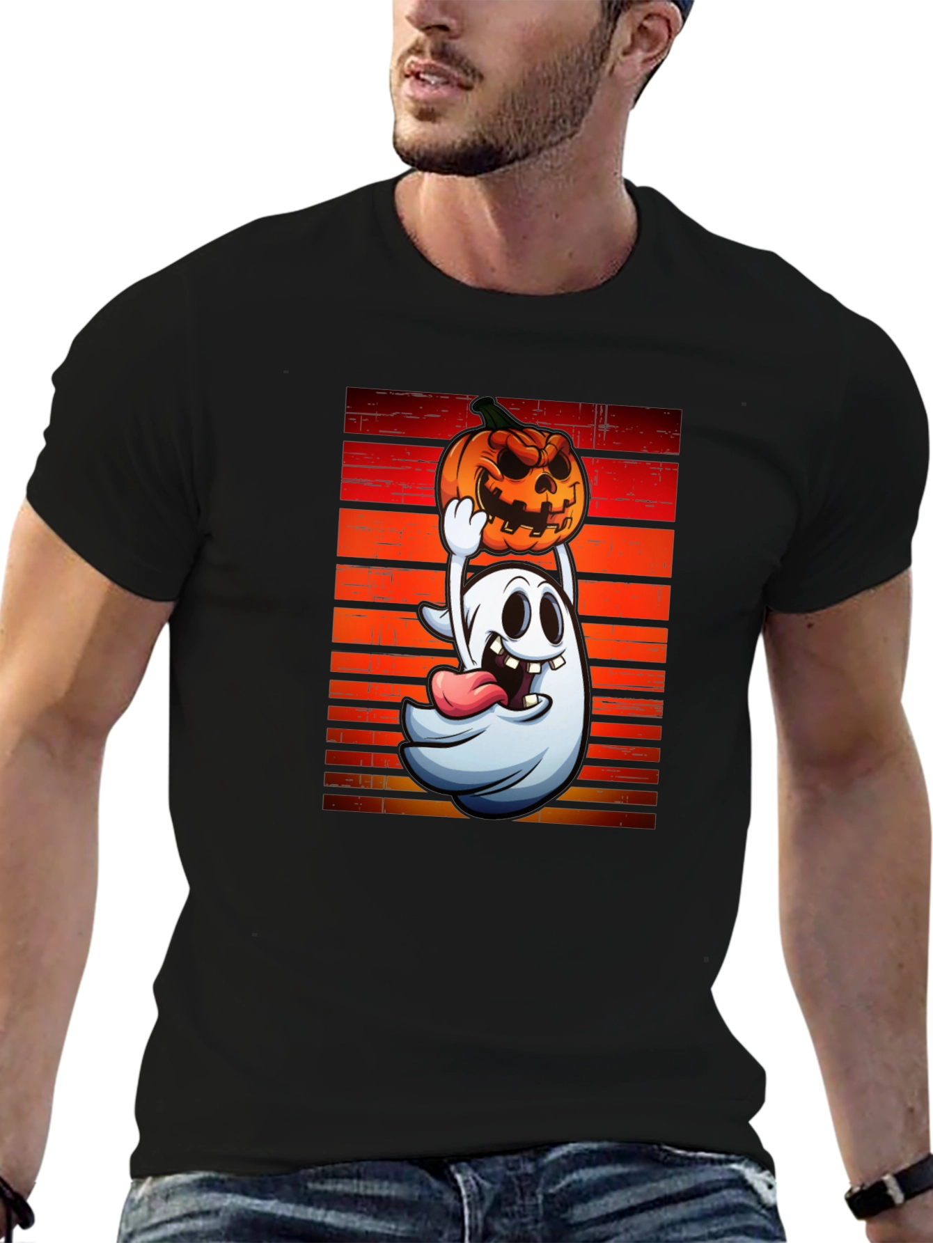 Ghost and Pumpkin T-Shirt - Halloween Apparel