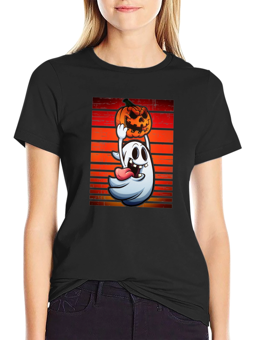 Ghost and Pumpkin T-Shirt - Halloween Apparel
