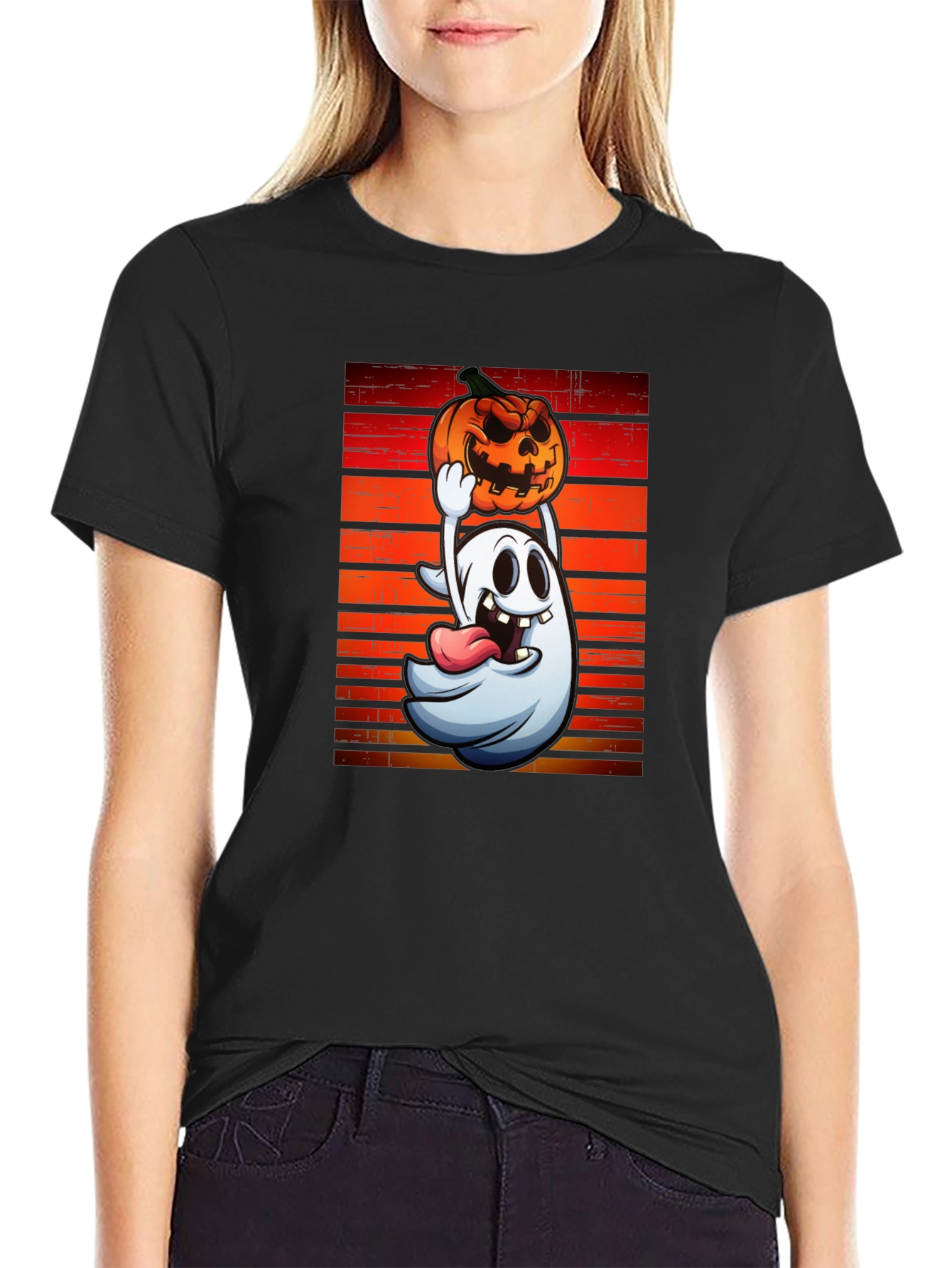 Ghost and Pumpkin T-Shirt - Halloween Apparel