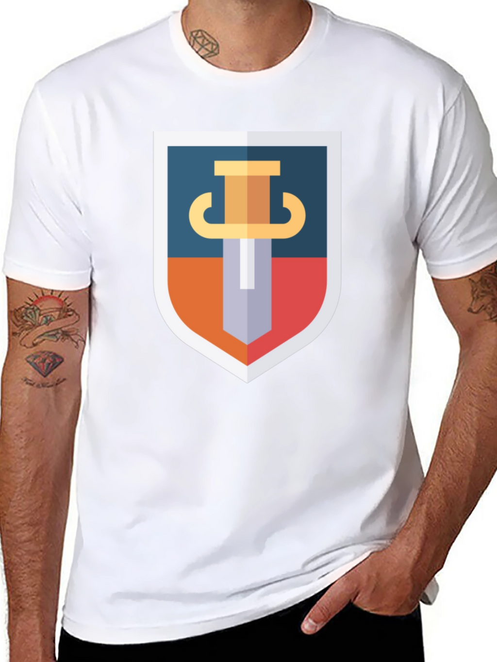 Sword Shield Graphic Tee - Black Cotton T-Shirt
