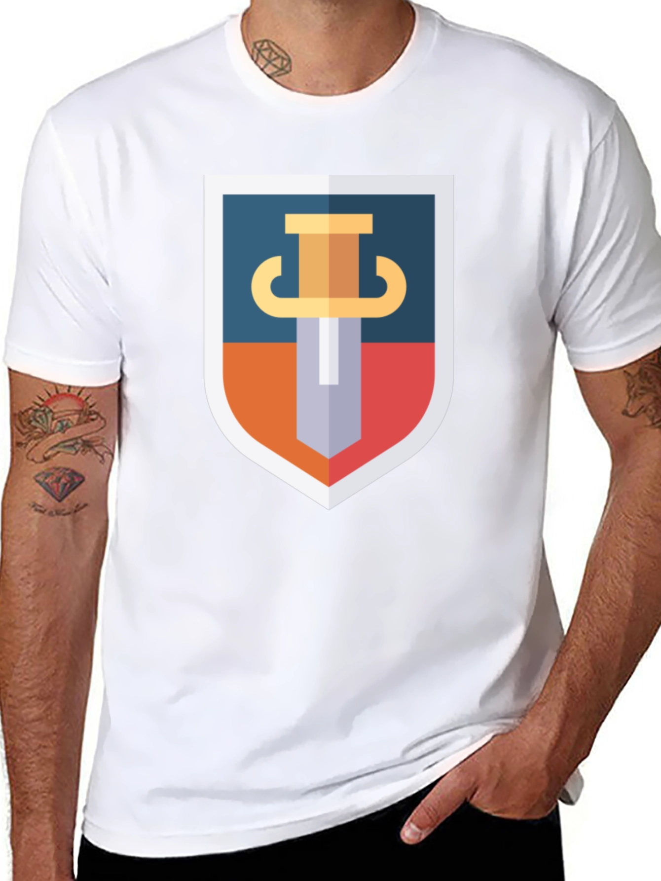 Sword Shield Graphic Tee - Black Cotton T-Shirt